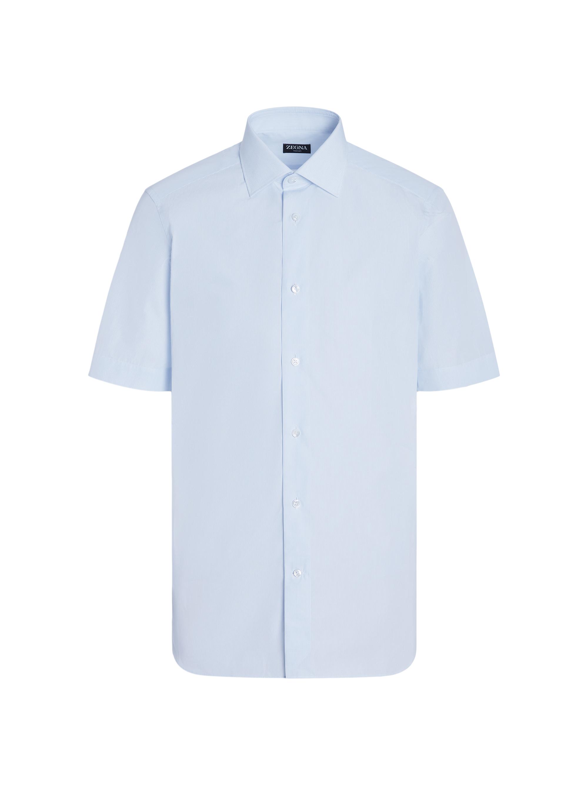 ZEGNA Men's Trecapi Cotton Micro Striped Shirt - Light Blue White
