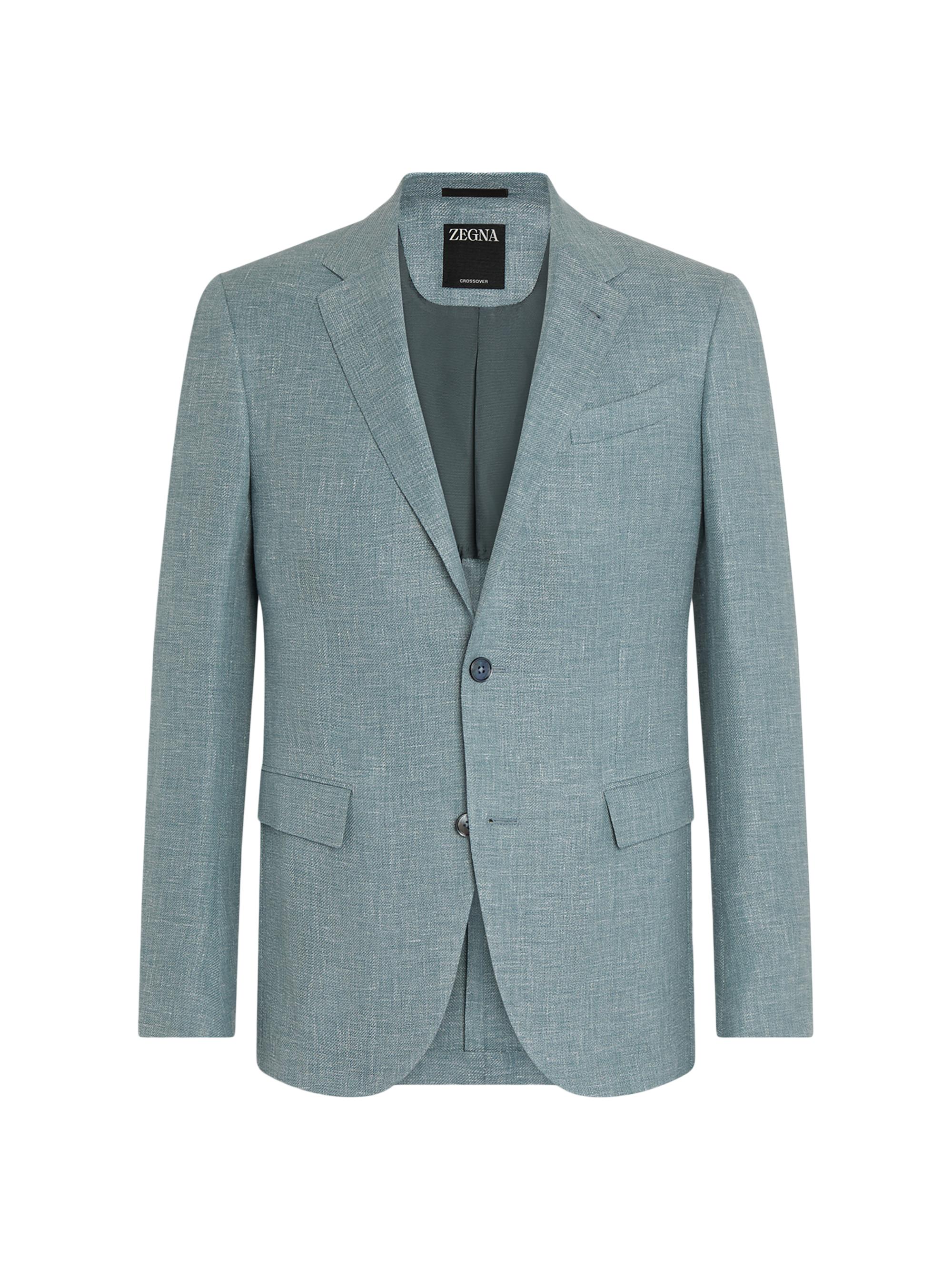 ZEGNA Men's Crossover Linen Wool and Silk Blend Notch Lapel Jacket - Light Teal Blue