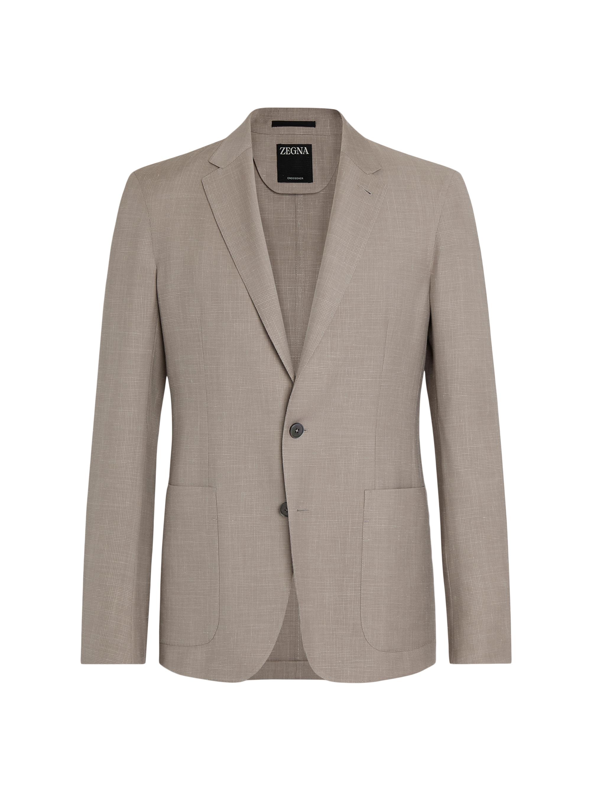 ZEGNA Men's Crossover Wool Silk and Linen Prince of Wales Jacket - Light Taupe