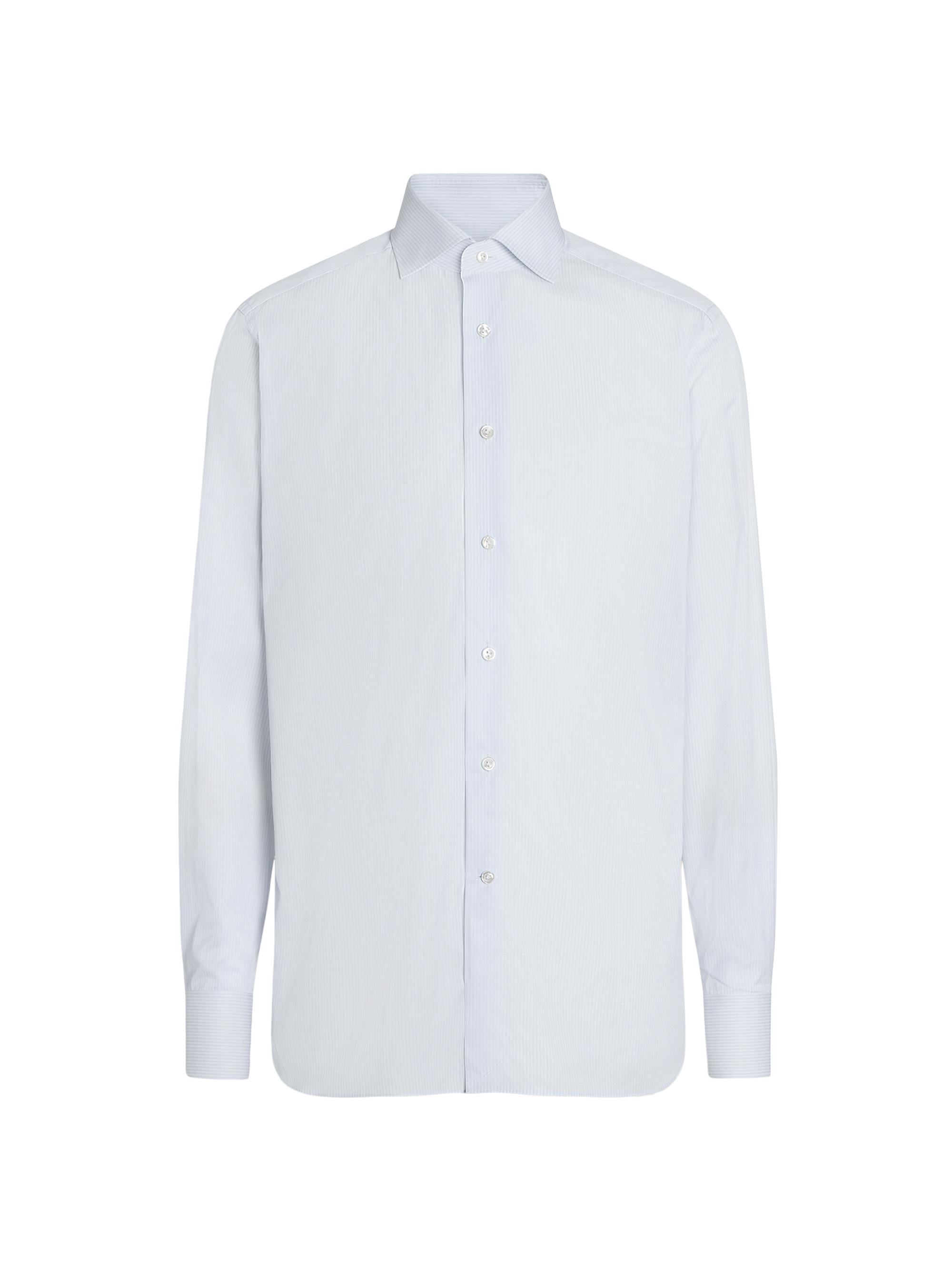 ZEGNA Men's Micro-Striped 300 Cotton Shirt - Light Blue White