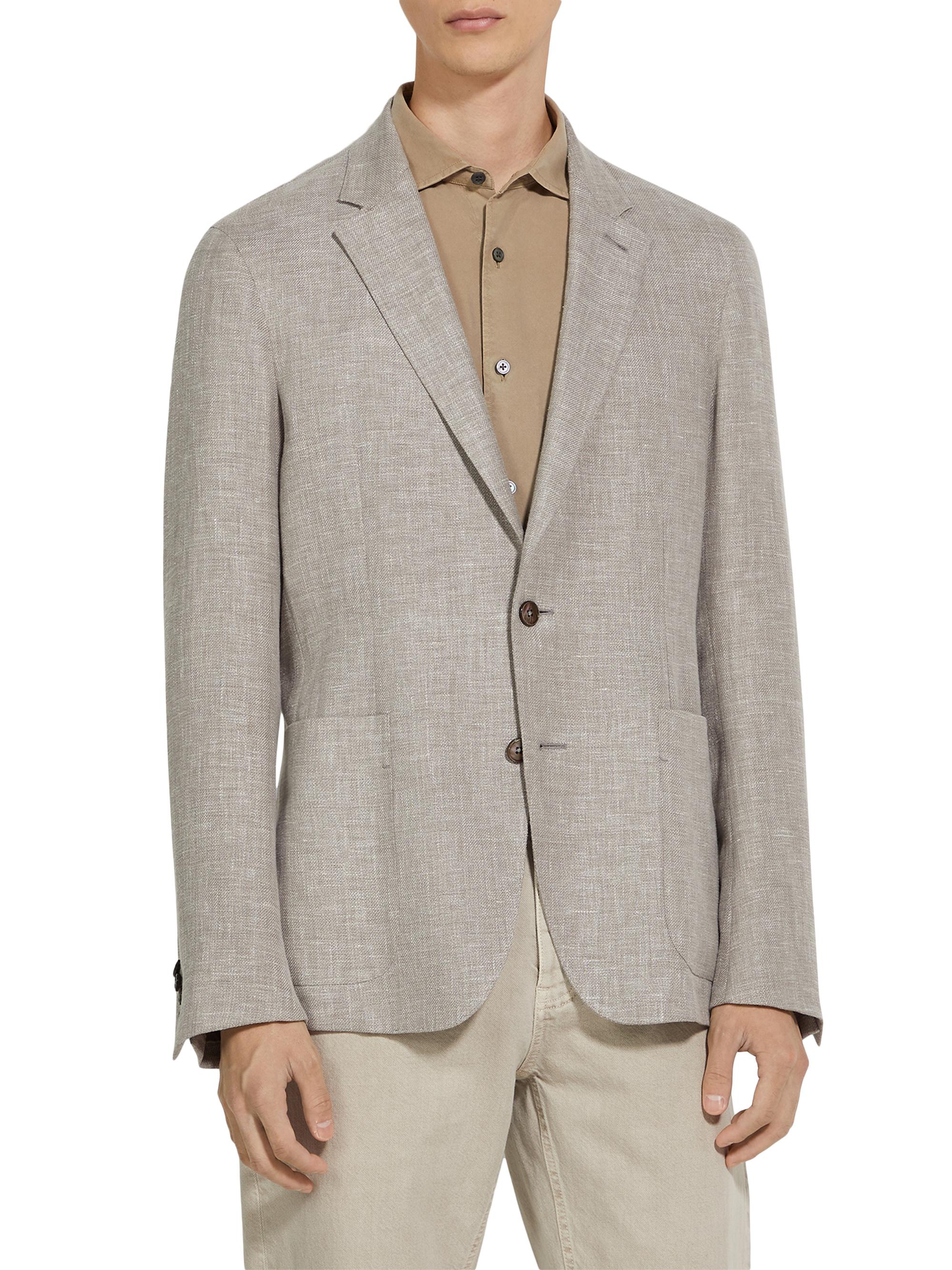 ZEGNA Men's Slim Fit Crossover Notch Lapel Unlined Jacket - Beige