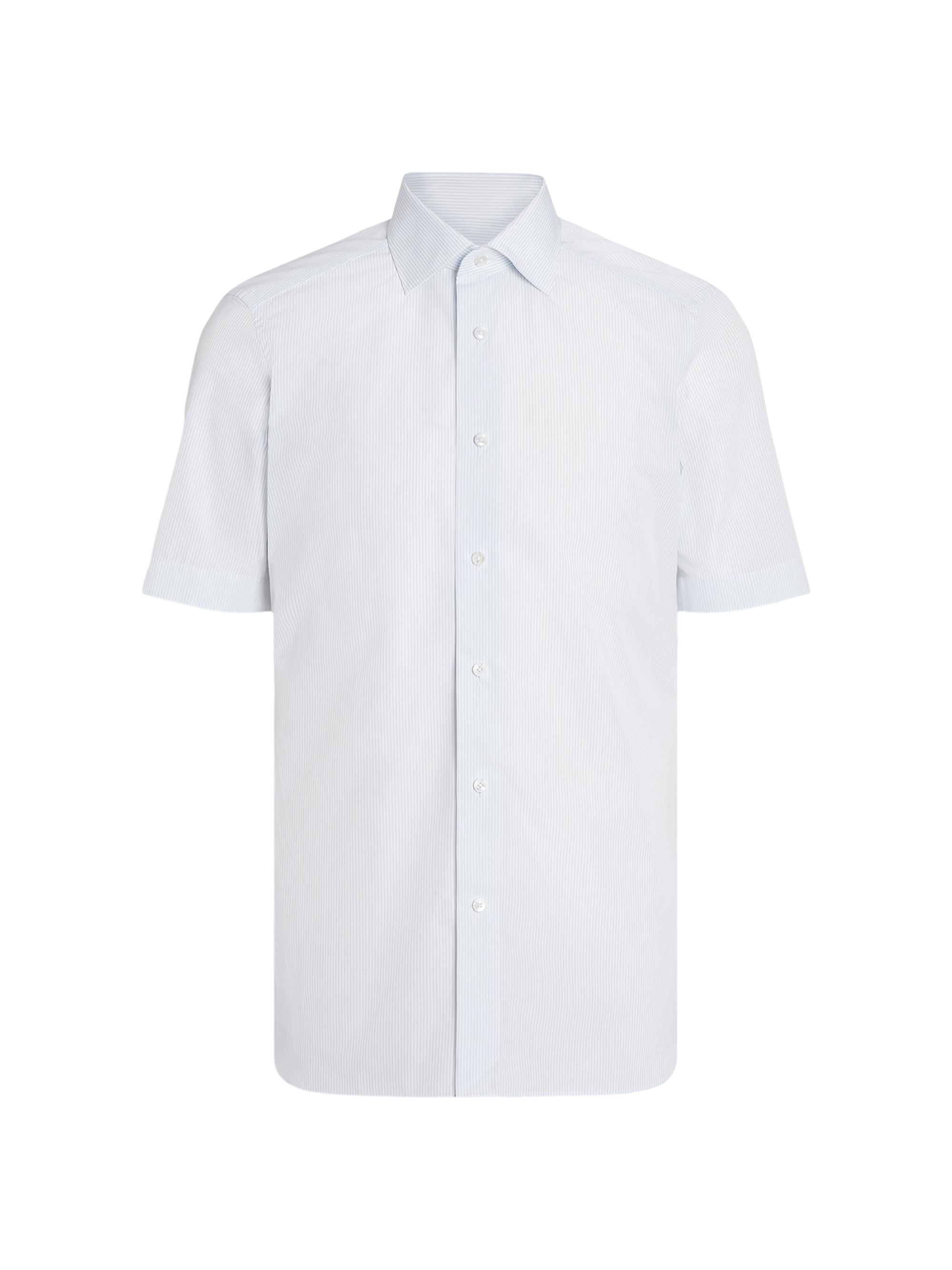 ZEGNA Men's Cotton Striped Shirt - Light Blue White