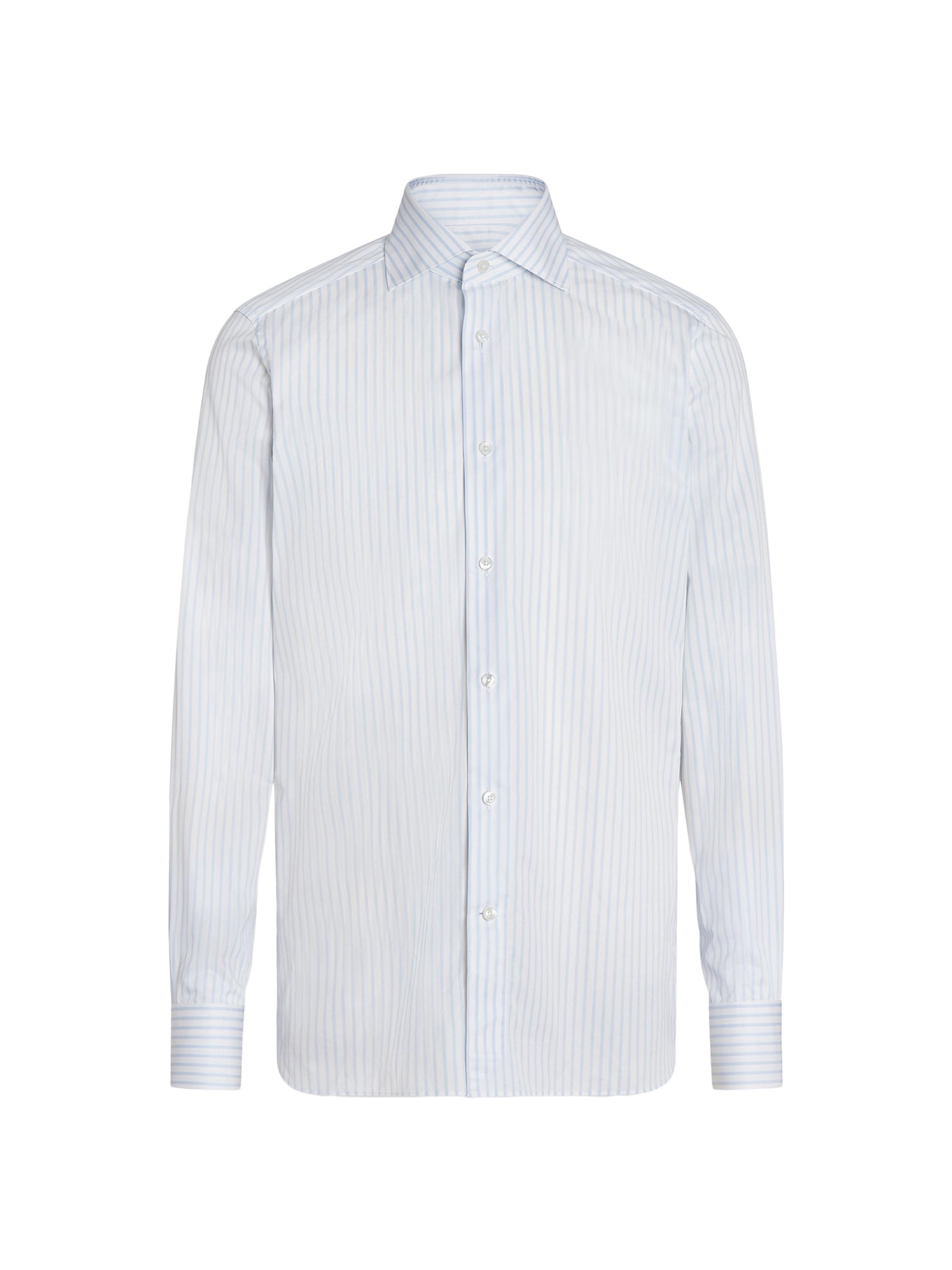 ZEGNA Men's Trecapi Cotton Shirt - White Light Blue