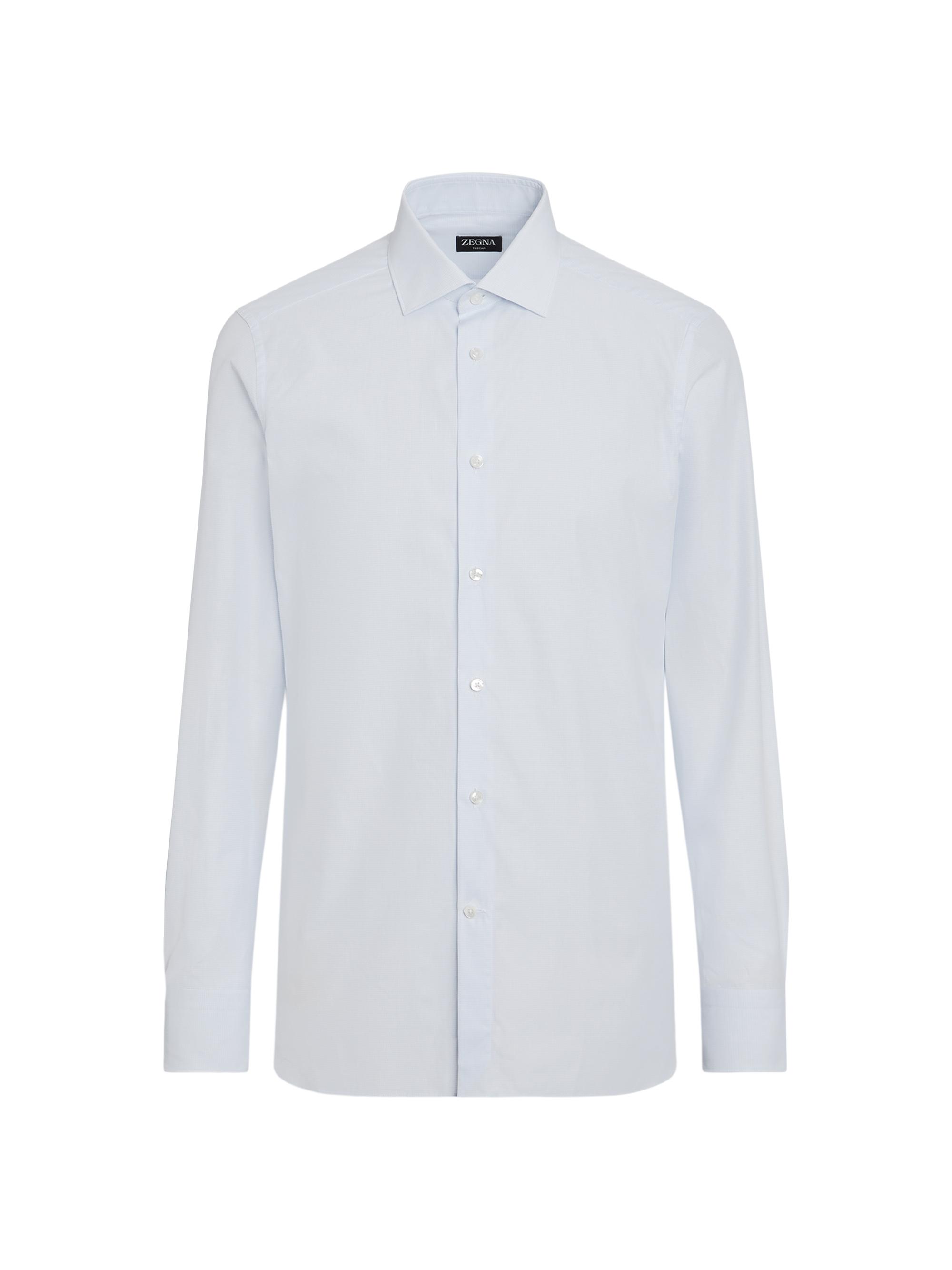 ZEGNA Men's Micro-Checked Trecapi Cotton Shirt - White Light Blue