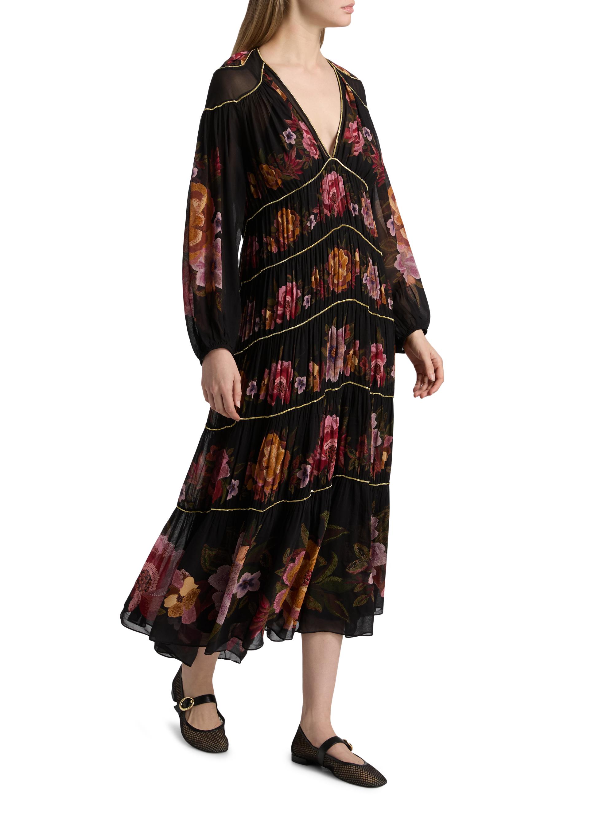knee length dresses for ladies Black Embroidered Flowers Topstitching Long Sleeve Mini Dress main image 0