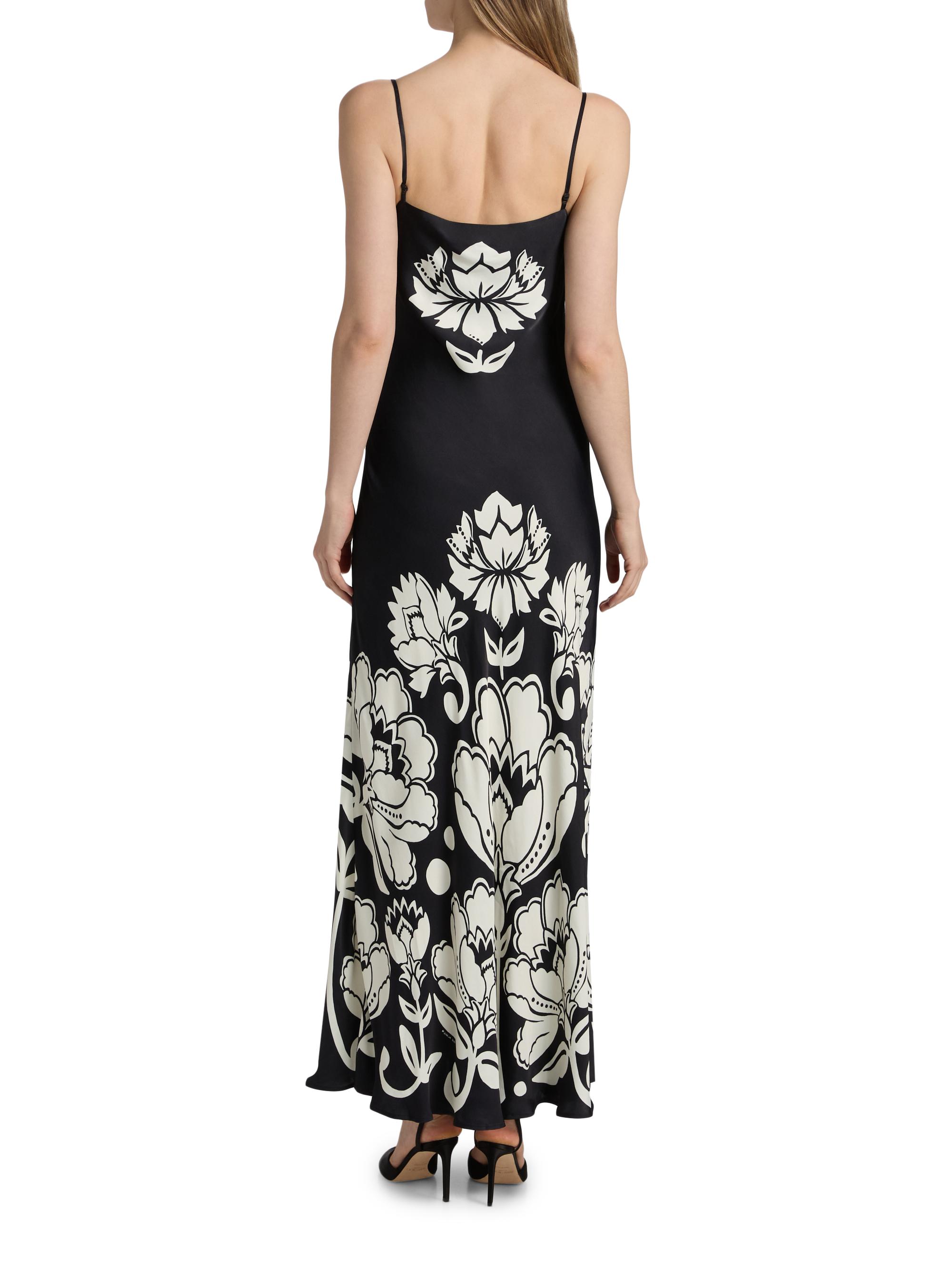 chinese dress ladies Black Arabesque Floral Pleated Midi Dress  FARM Rio
