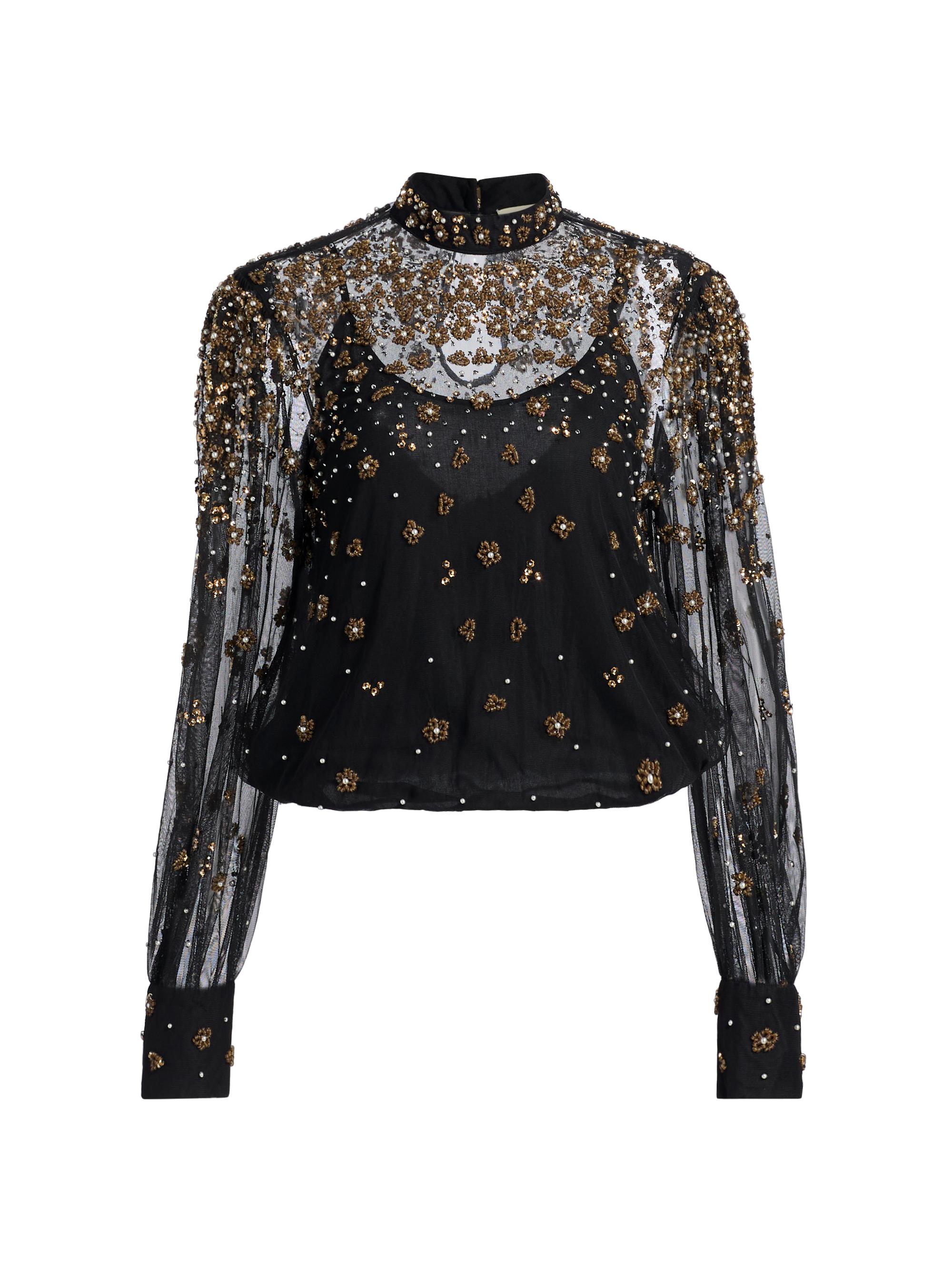 Farm Rio Women's Bubble Sheer Cotton Blouse - Black