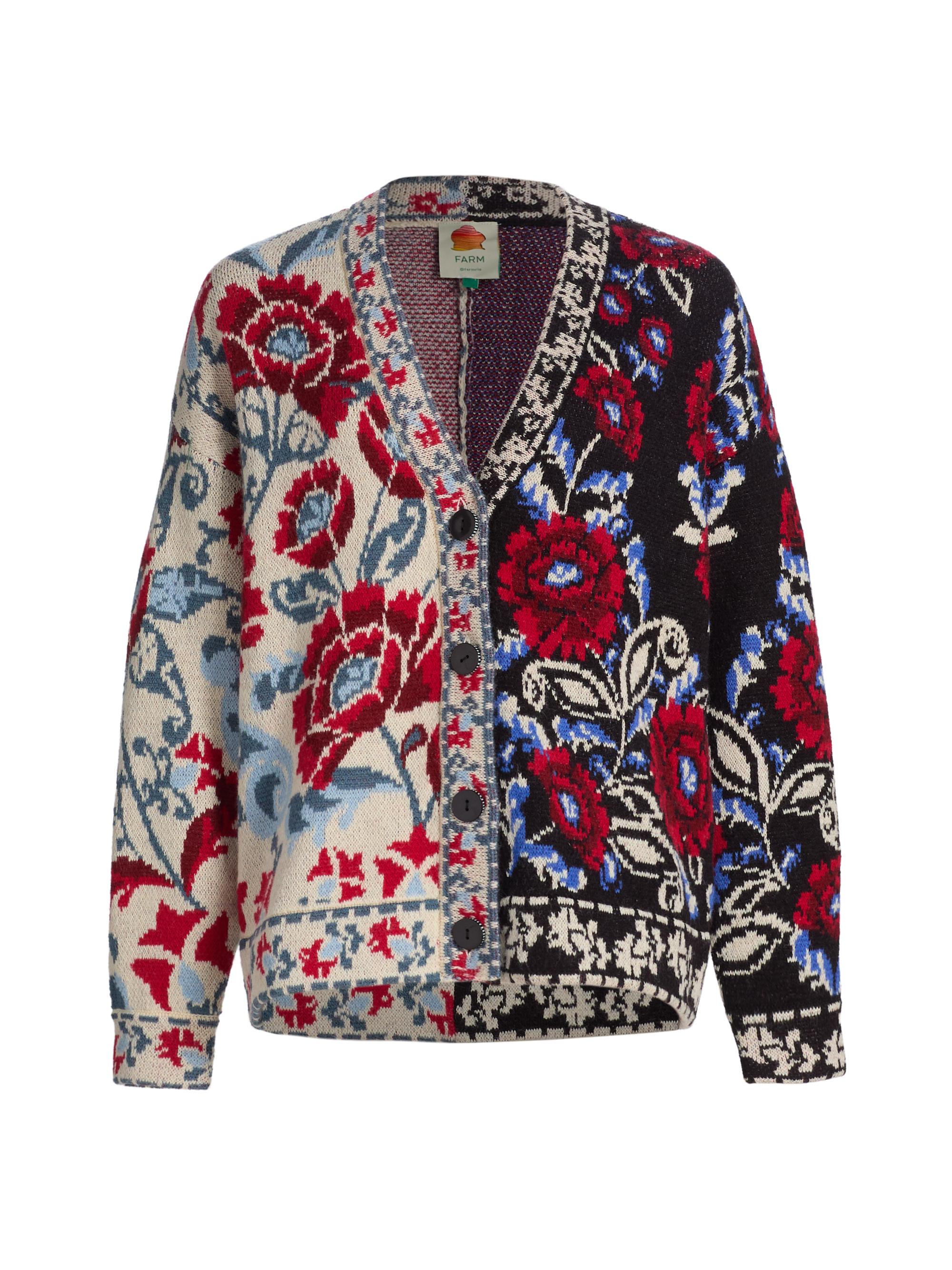 Farm Rio Valentina Floral Knit V-Neck Cardigan | Saks Fifth Avenue