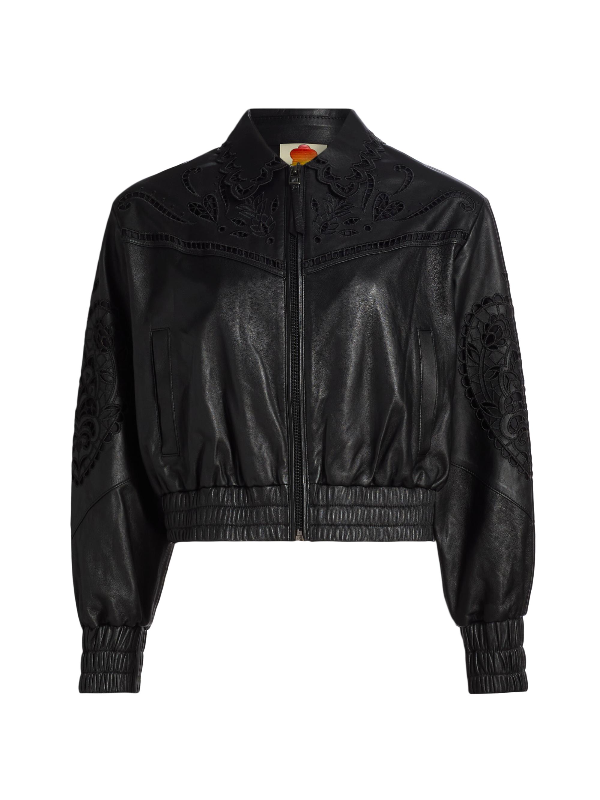 Farm Rio Women's Richilieu Heart Leather Cut-Out Jacket - Black