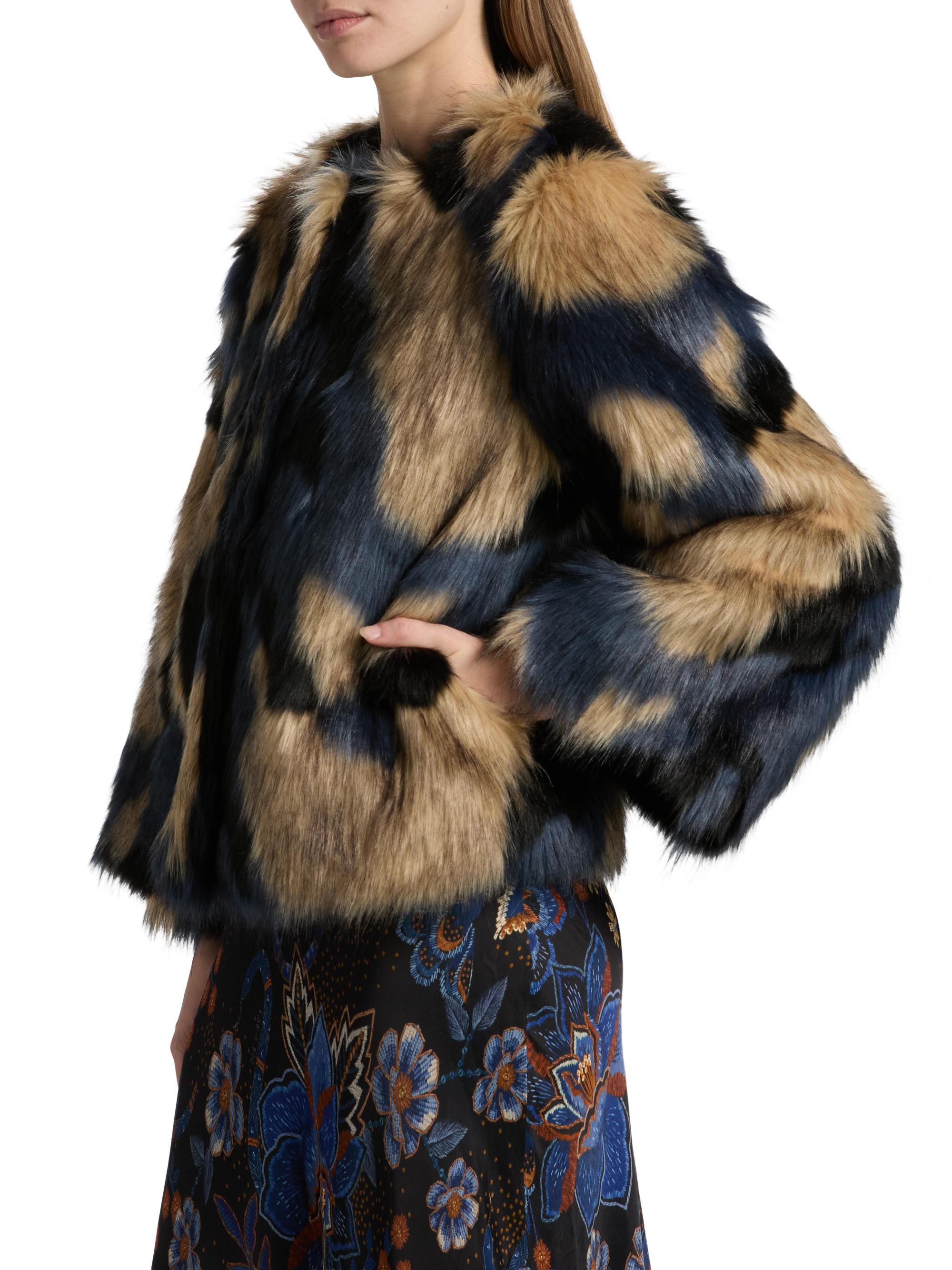 Farm Rio Abstract Faux-Fur Round-Neck Coat | Saks Fifth Avenue