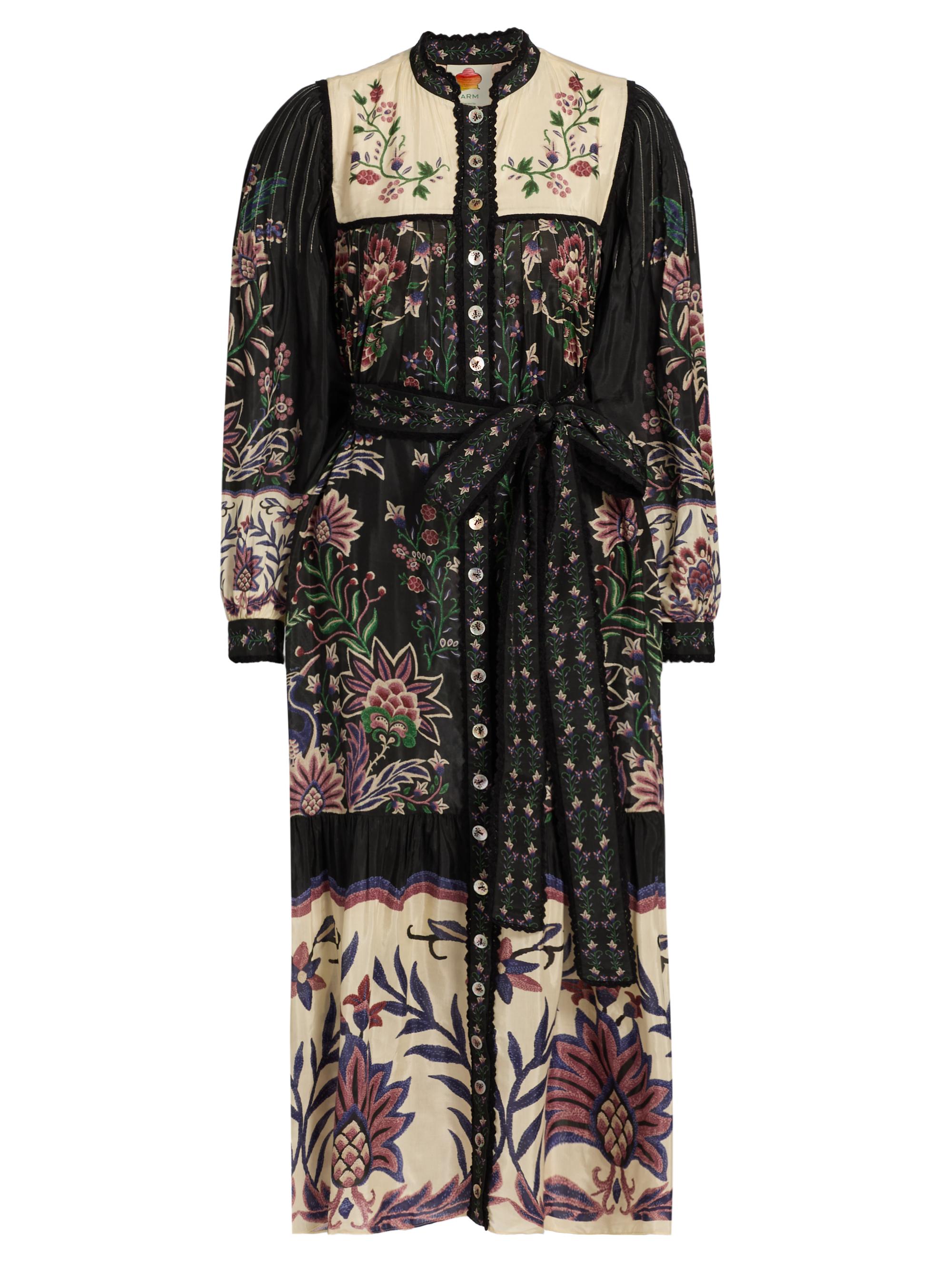 Farm Rio Women's Marvelous Garden Floral Maxi Shirtdress - Black