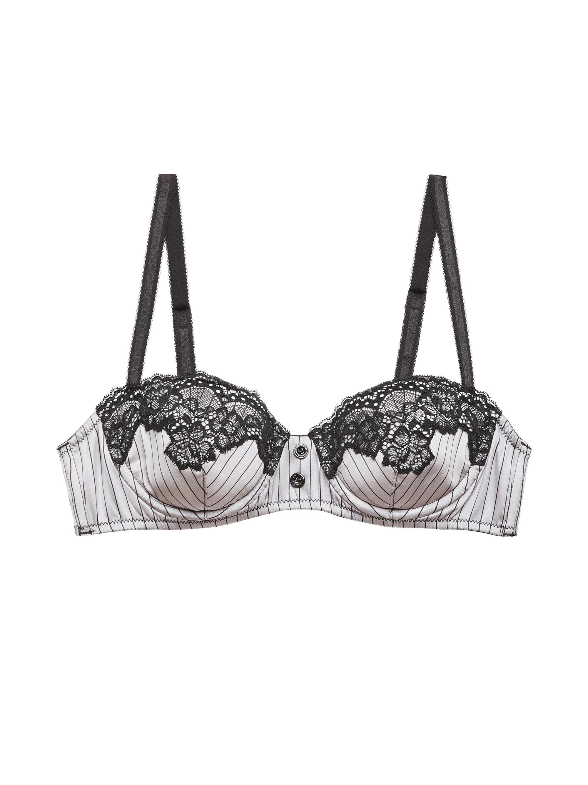 Fleur du Mal Women's Executive Silk & Lace Underwire Balconette Bra - Ash Pinstripe