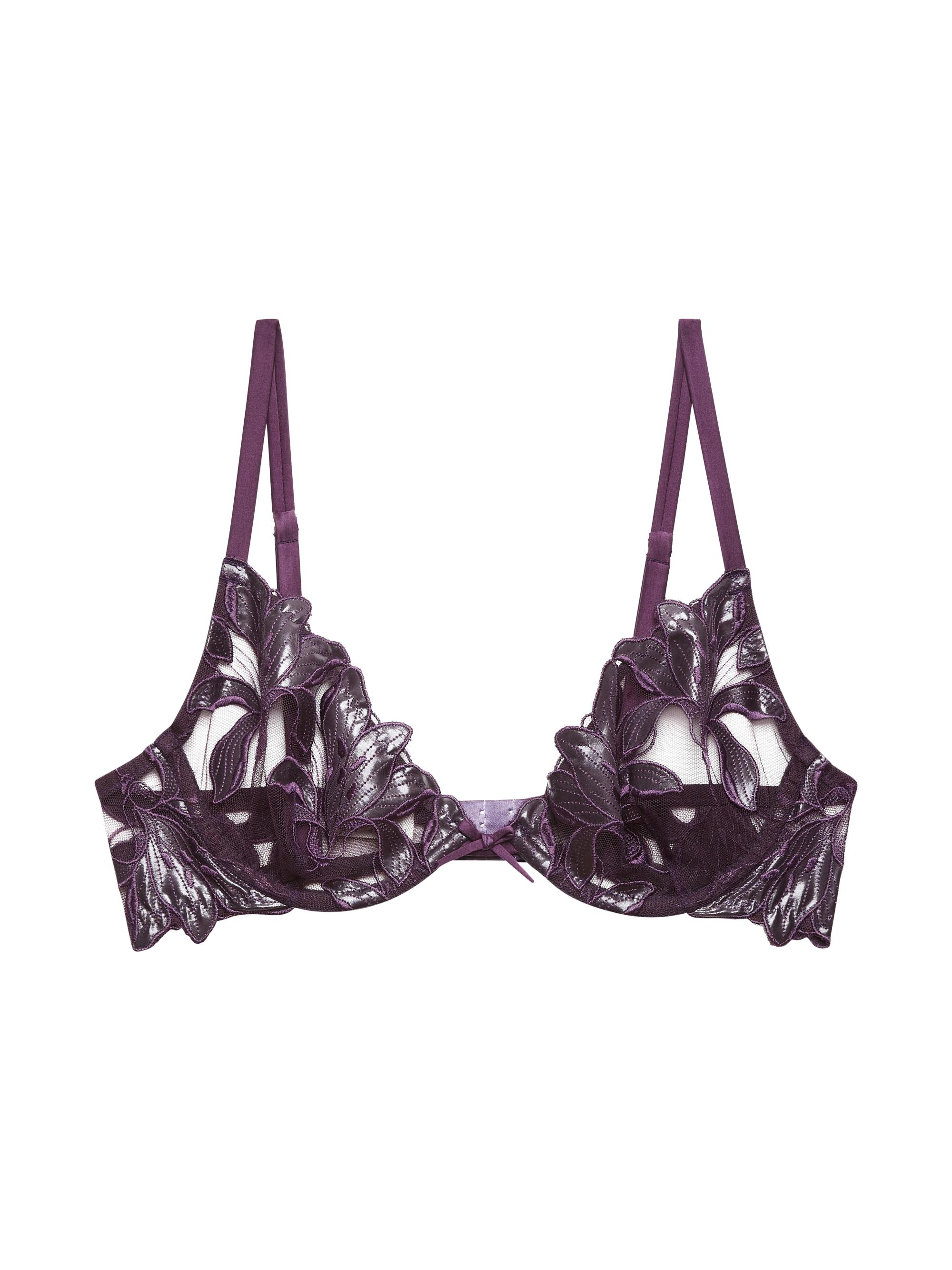 Fleur du Mal Women's Lily Embroidered Demi Bra - Aubergine