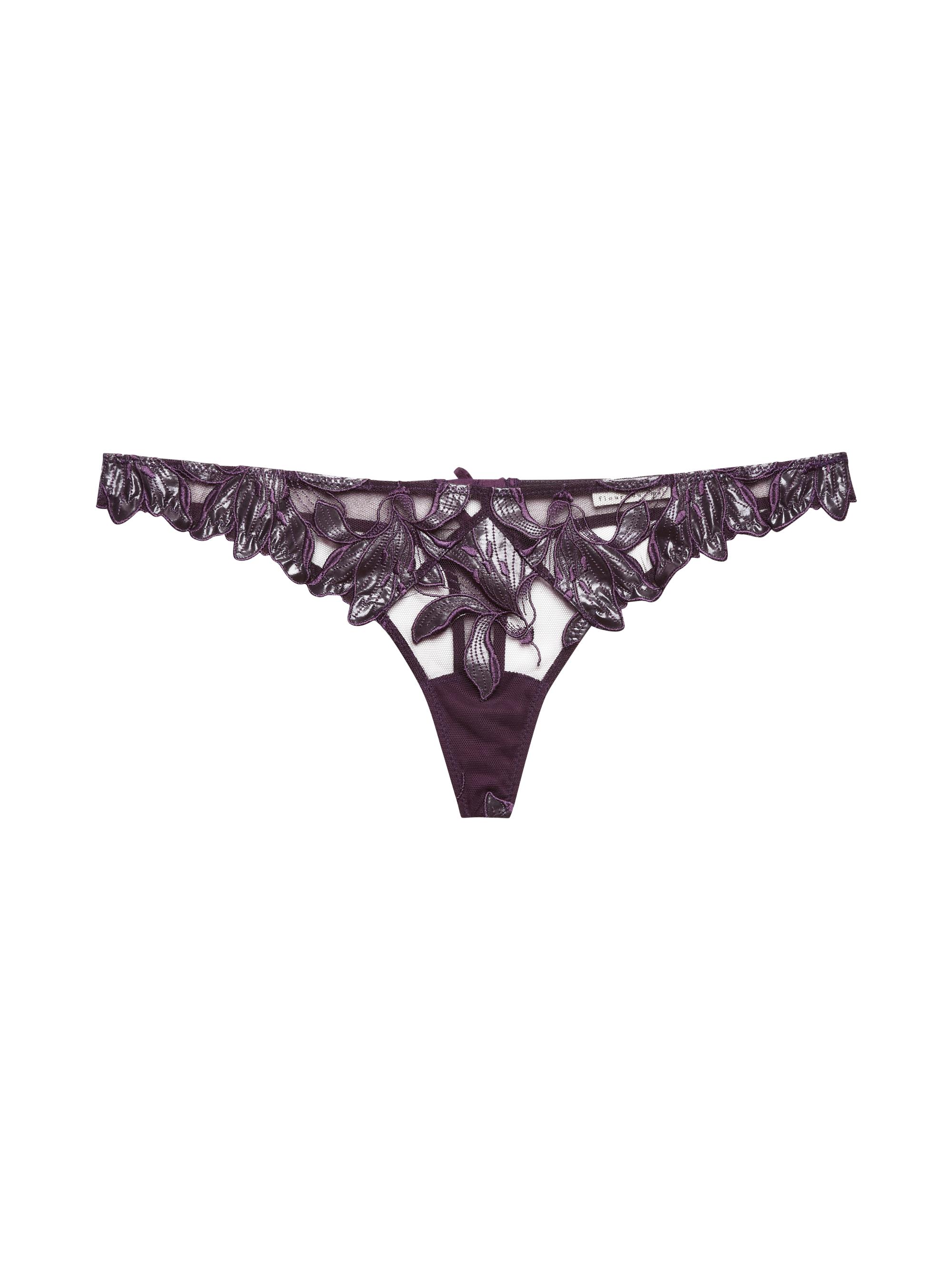 Fleur du Mal Women's Lily Embroidered Hipster Thong - Aubergine