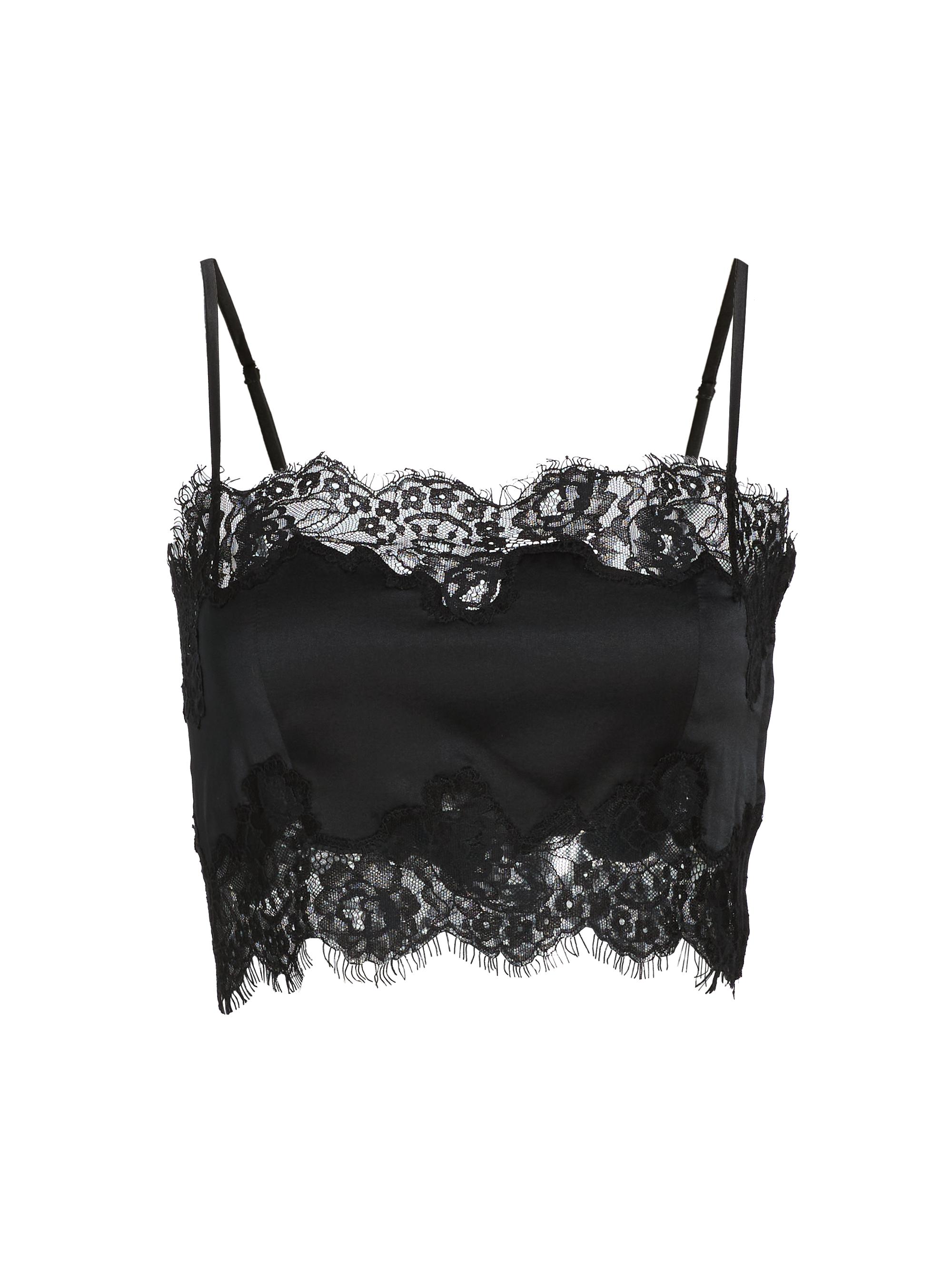 Fleur du Mal Women's Silk Lace-Trimmed Crop Top - Black