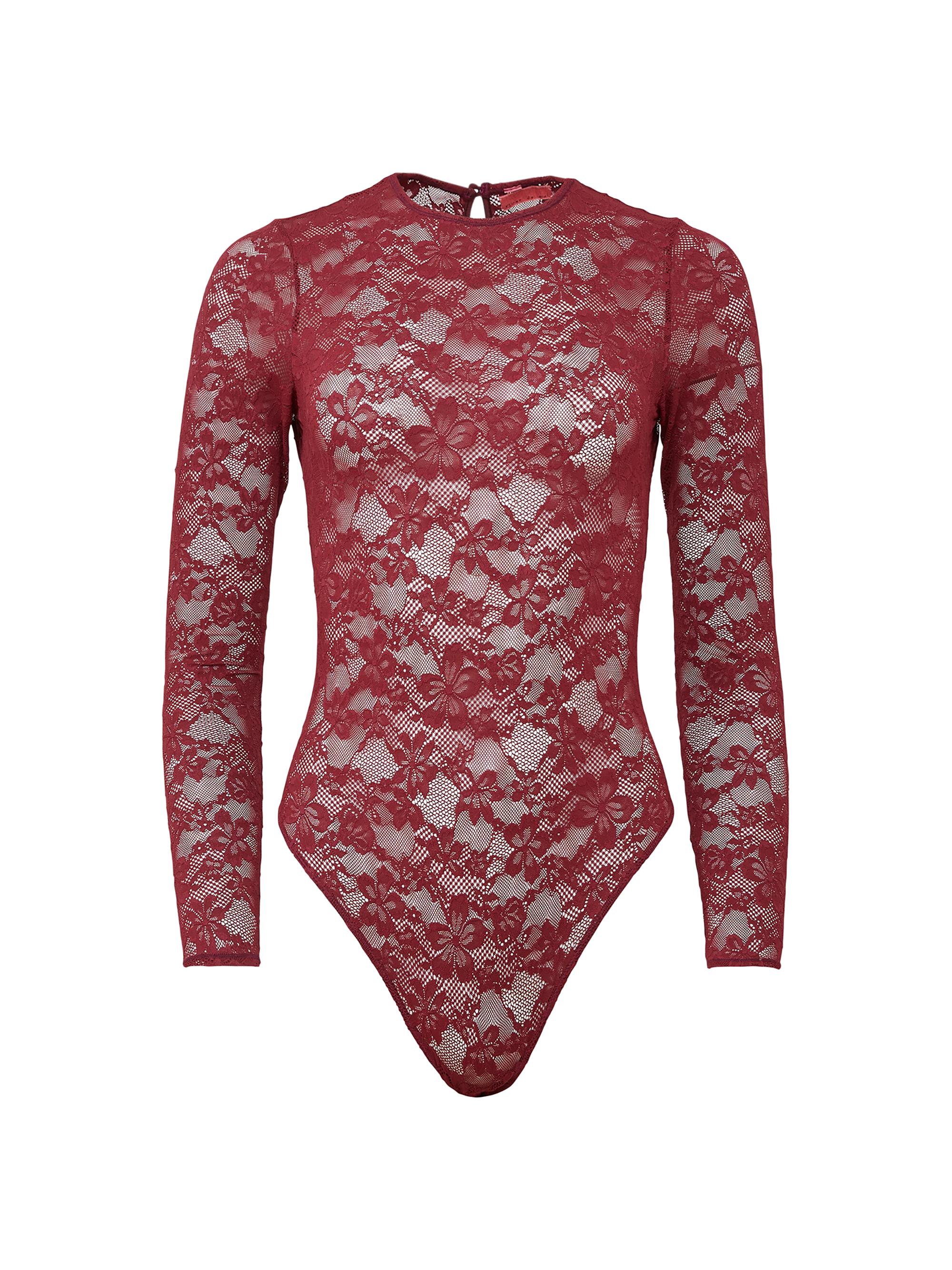 Fleur du Mal Women's Le Stretch Lace Long-Sleeve Bodysuit - Auburn