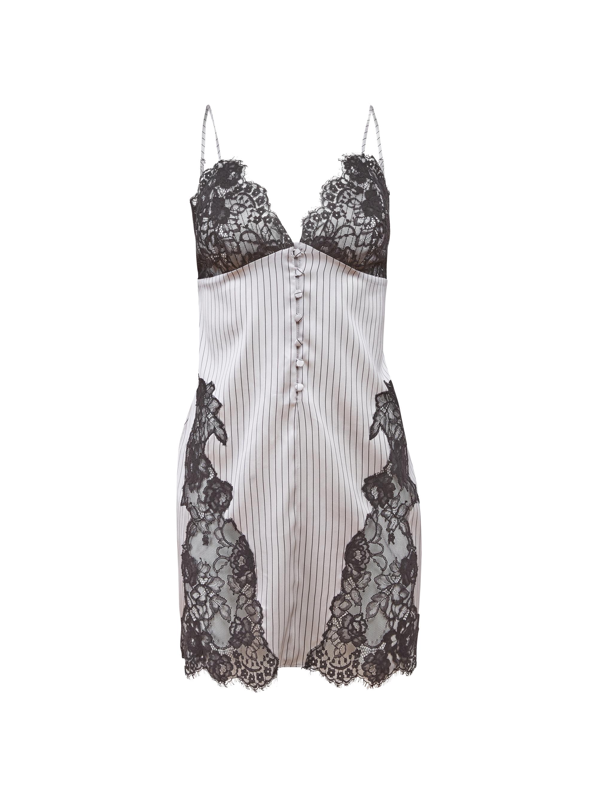 Fleur du Mal Women's Executive Silk & Lace Slip - Ash Pinstripe