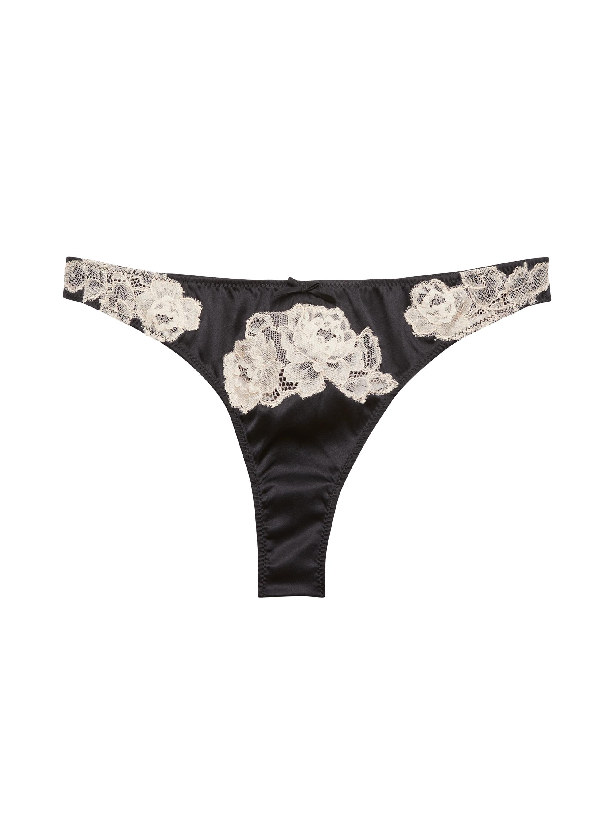 Fleur du Mal Women's Juliet Silk & Lace Thong - Black
