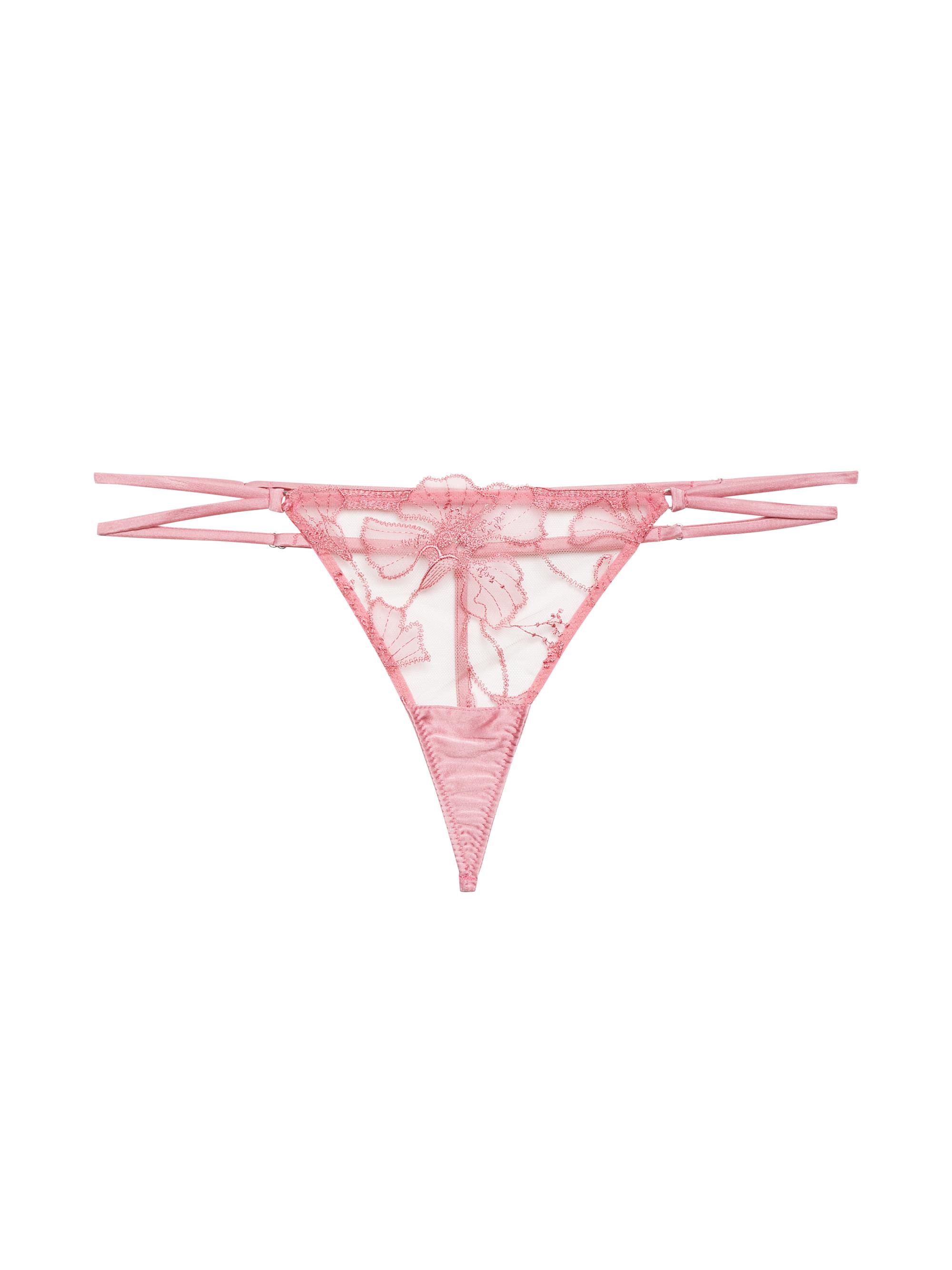 Fleur du Mal Women's Harper Embroidered Lace G-String - Pink Cadillac