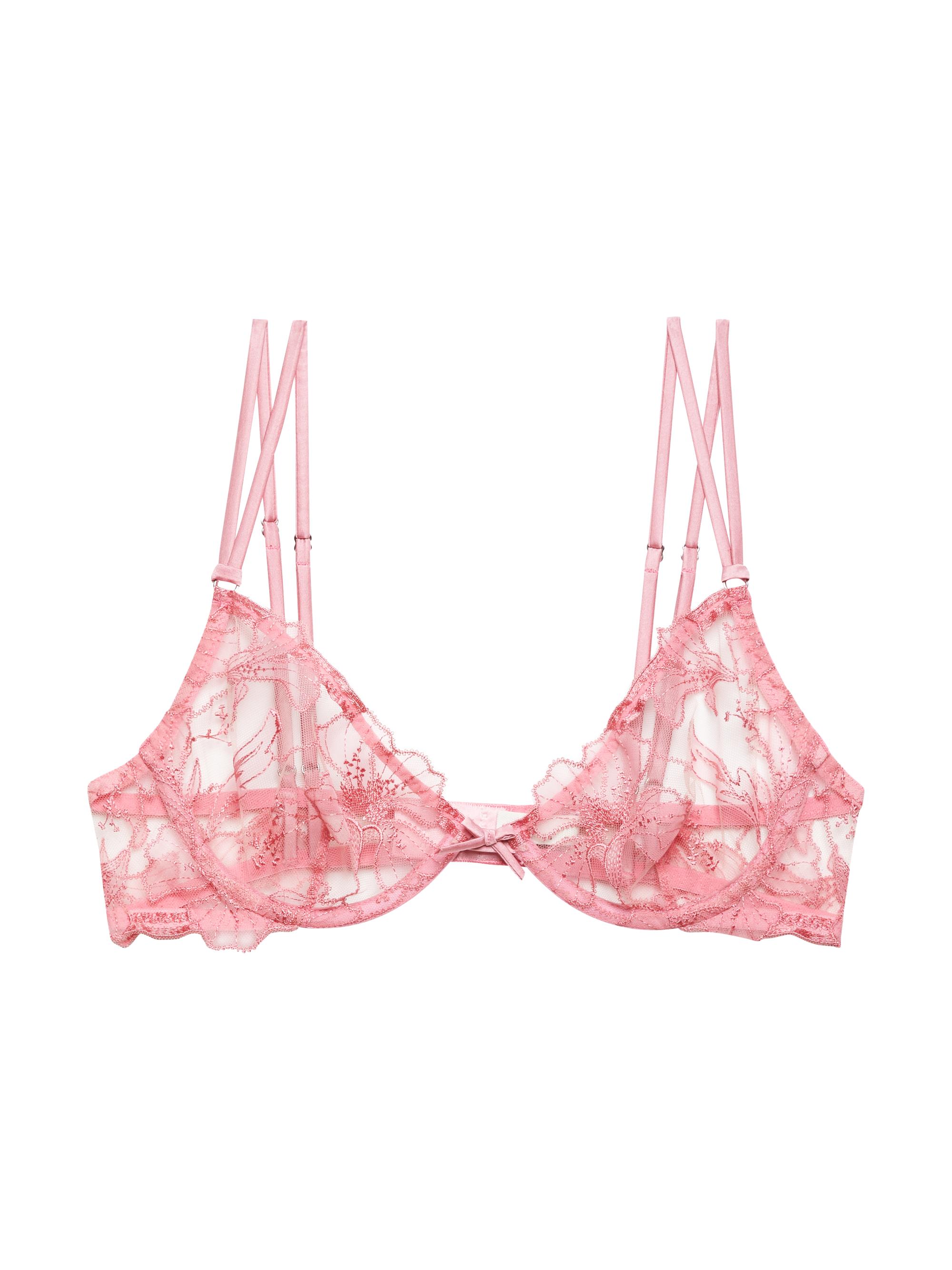 Fleur du Mal Women's Harper Embroidered Lace Underwire Demi Bra - Pink Cadillac