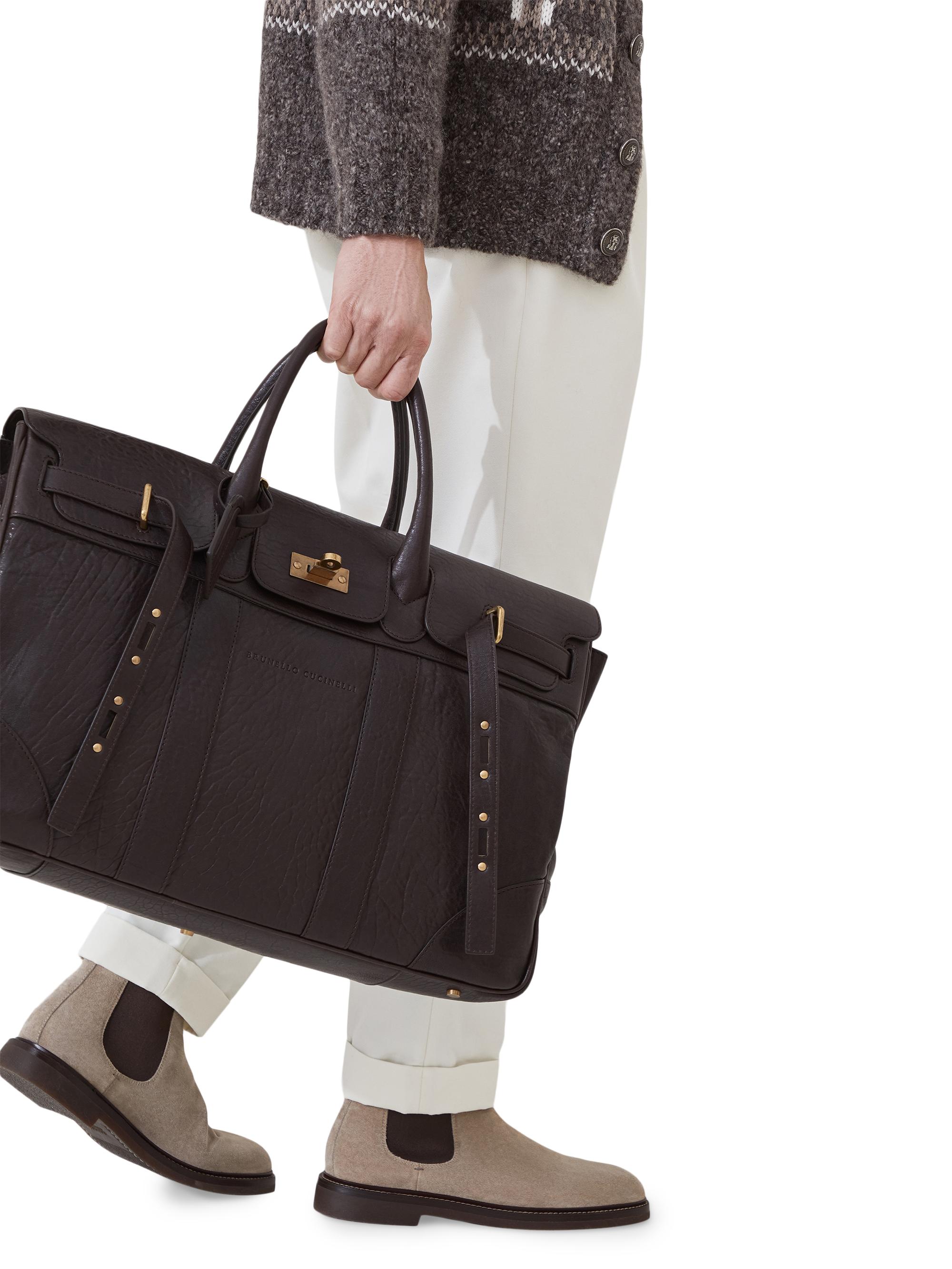 Brunello Cucinelli Textured Grain Leather Country Duffel Bag