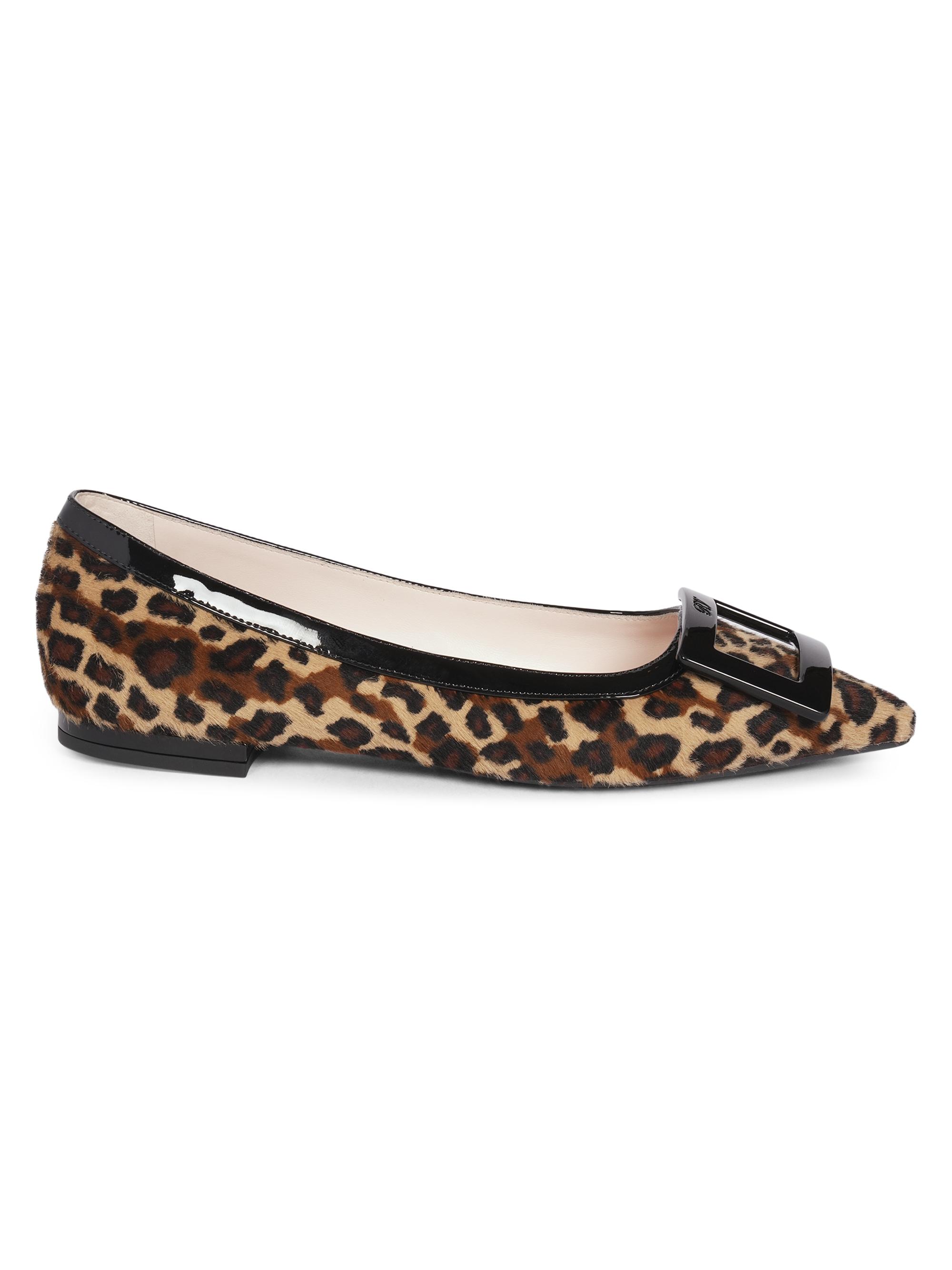 Roger Vivier Women's Gommettine Leopard-Printed Calf Hair Ballerina Flats - Natural Nero