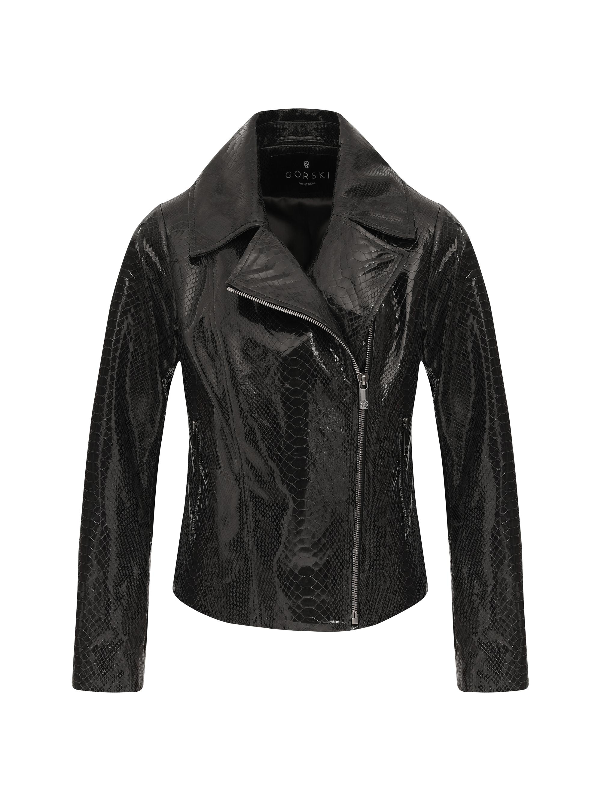 Gorski Women's Metis Suede Python Printed Moto Zip Jacket - Anthracite