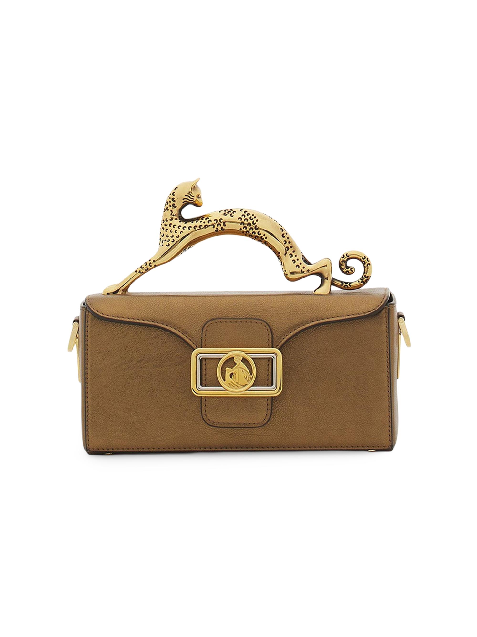 Lanvin Women's Nano Pencil Cat Top Handle Bag in Metallic Grained Leather - Brown