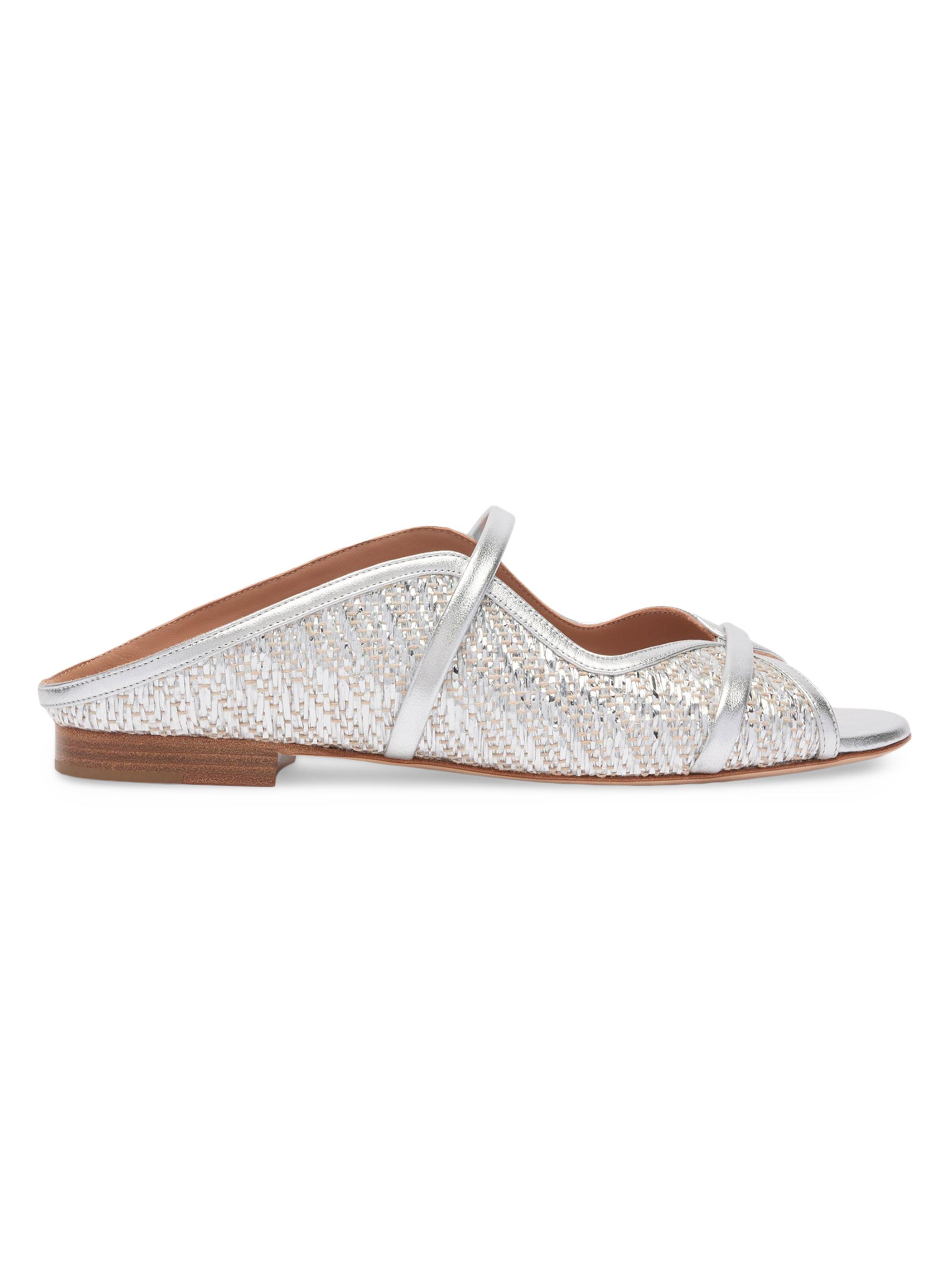 Malone Souliers Women's Norah Metallic Raffia Flat Sandals - Silver