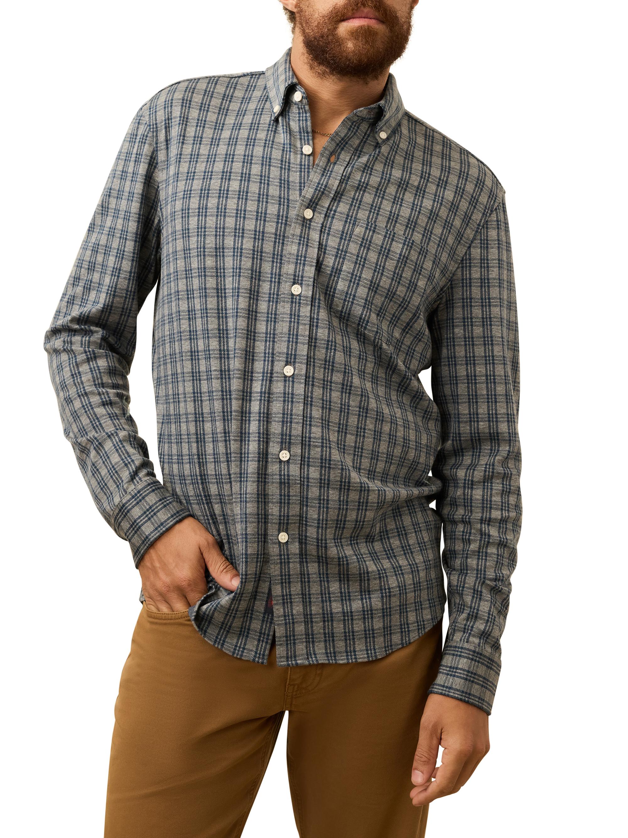 Faherty Brand Men's Coastline Plaid Knit Shirt - Ocean Grey Check