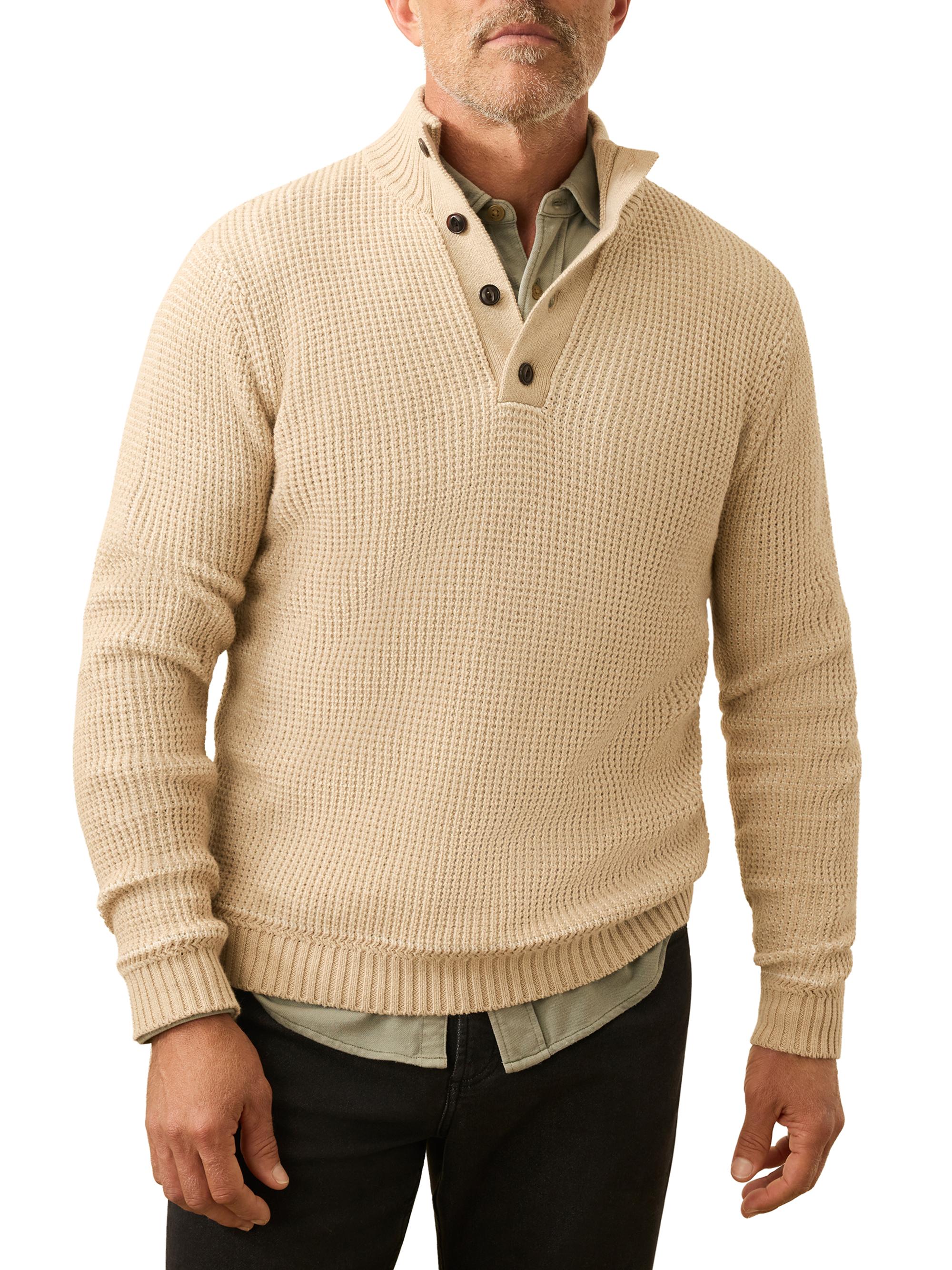 Faherty Brand Men's Quarter-Placket Waffle-Knit Sweater - Alpine Khaki