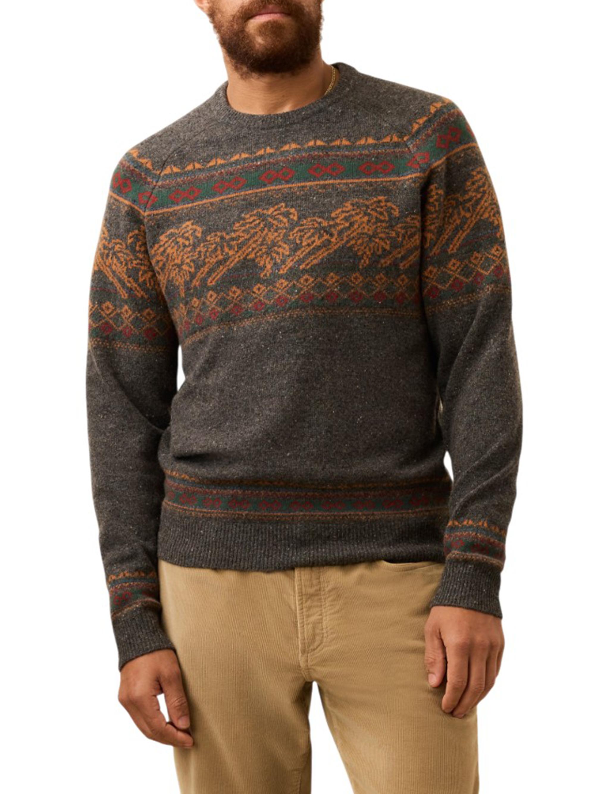 Faherty Brand Men's Donegal-Effect Wool-Blend Crewneck Sweater - Charcoal Coast Fairisle