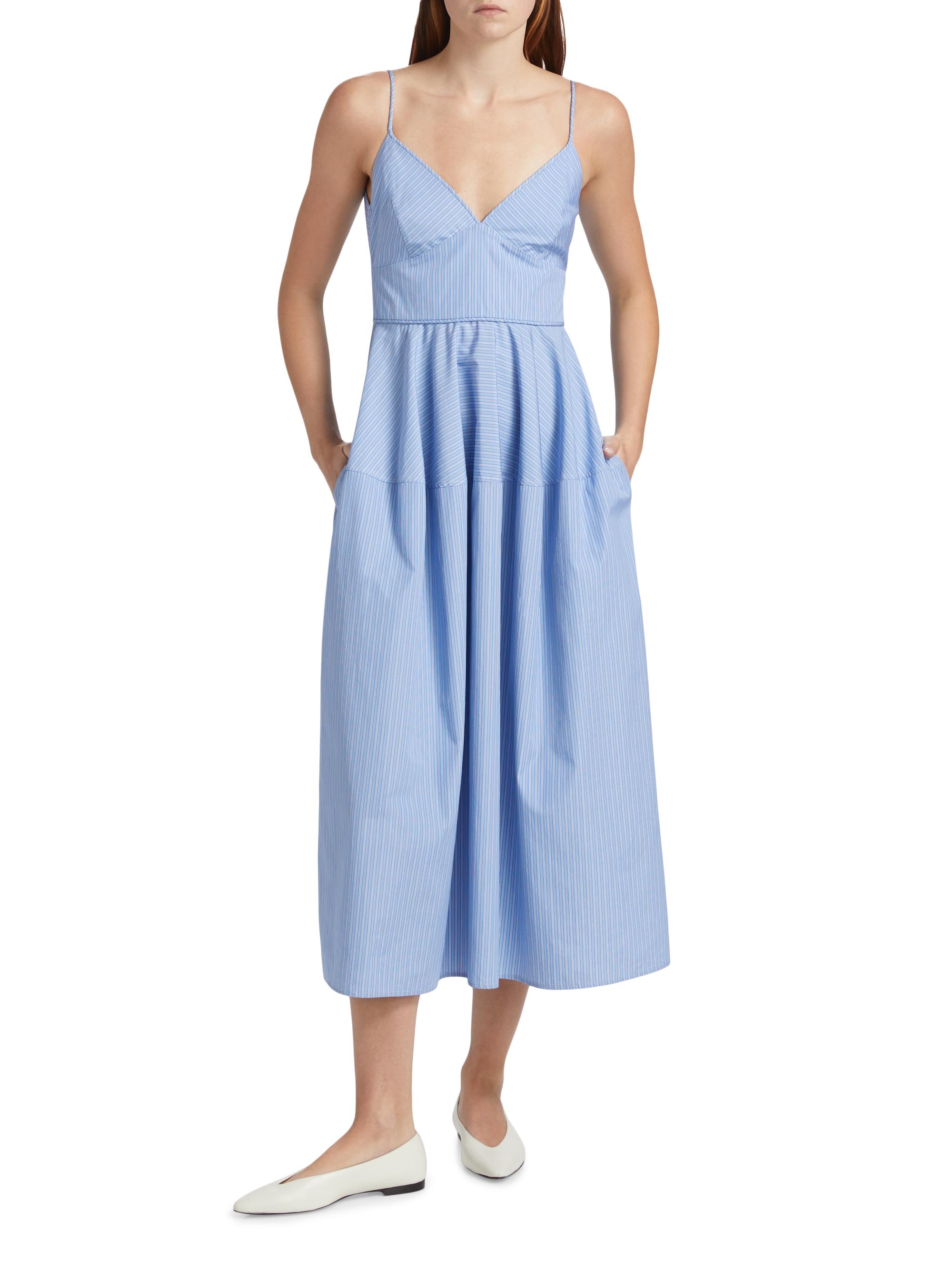Co Women's Basque Striped Cotton Midi-Dress - Blue Multi - Size Medium