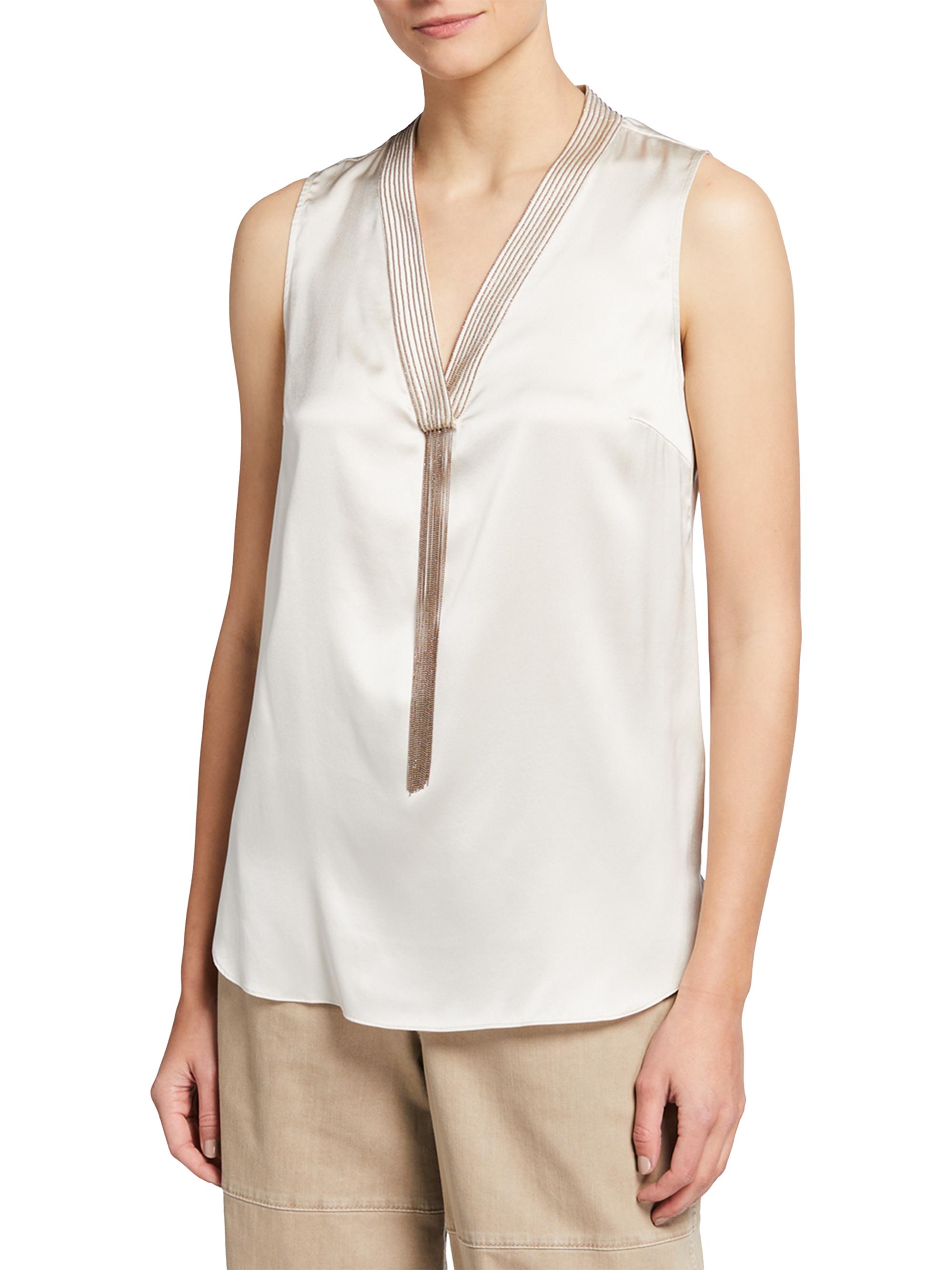 Co Women's Beaded Fringe-Trim Silk Top -