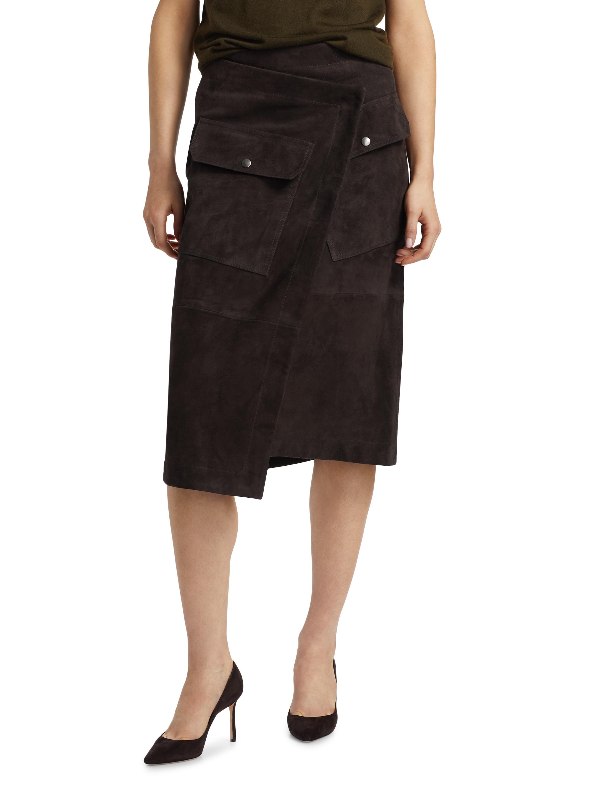 スカート THEREDTHREAD S suede wrap skirt black THEREDTHREAD / ザレッドスレッド】S suede wrap skirt