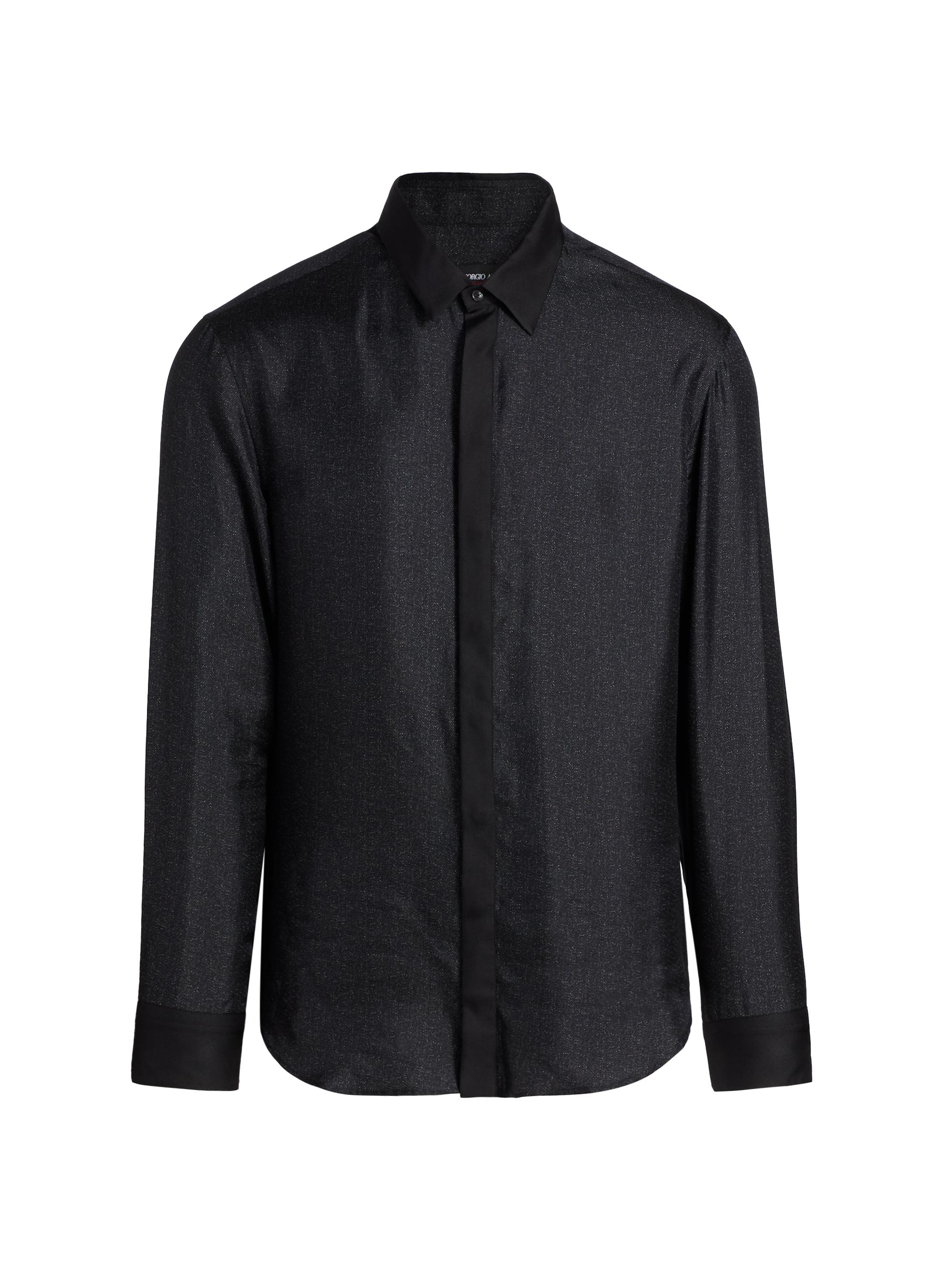Giorgio Armani Men's Silk Sequined Tux Shirt - Black Beauty