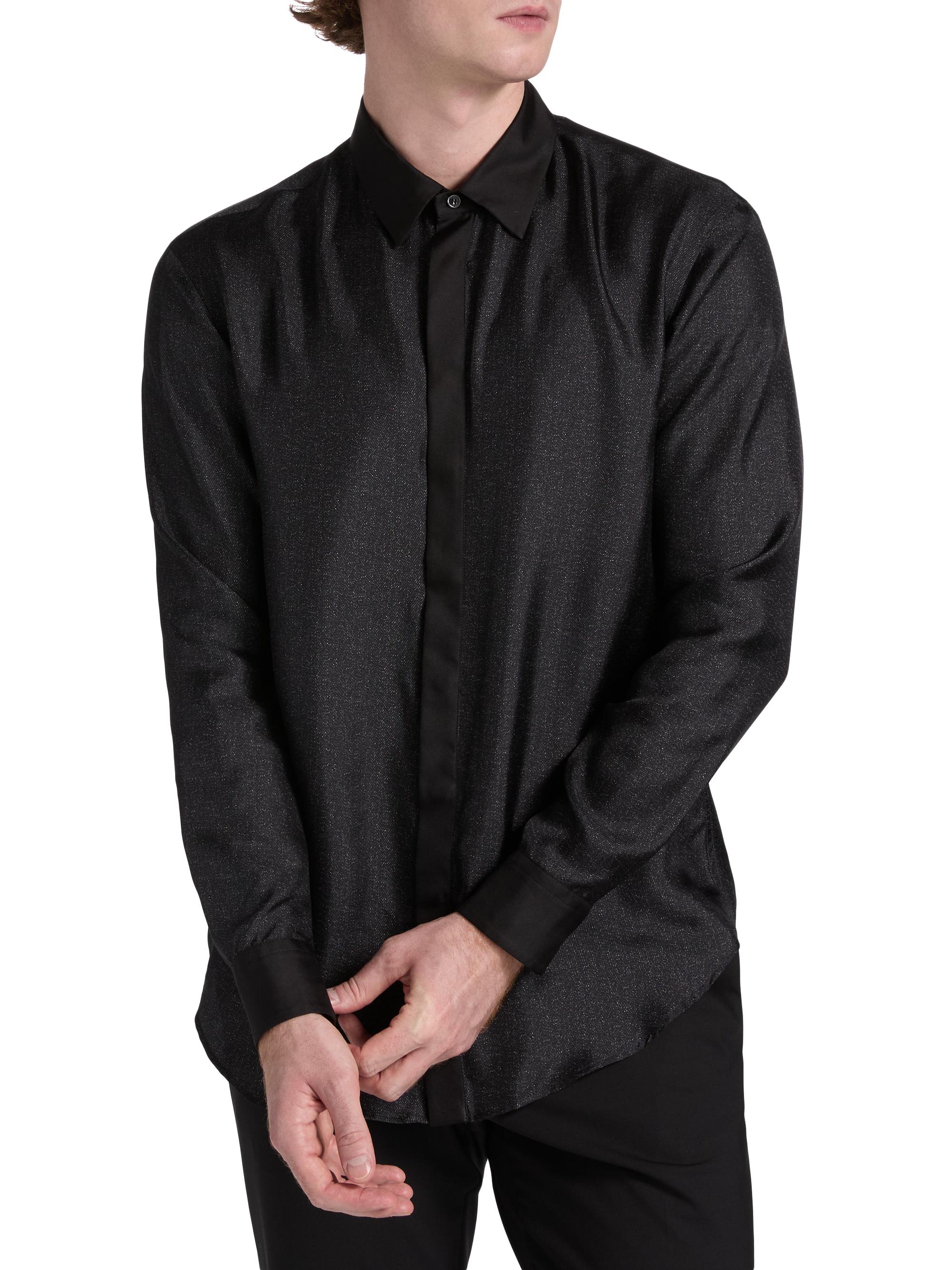 Giorgio Armani Silk Sequined Tux Shirt | Saks Fifth Avenue