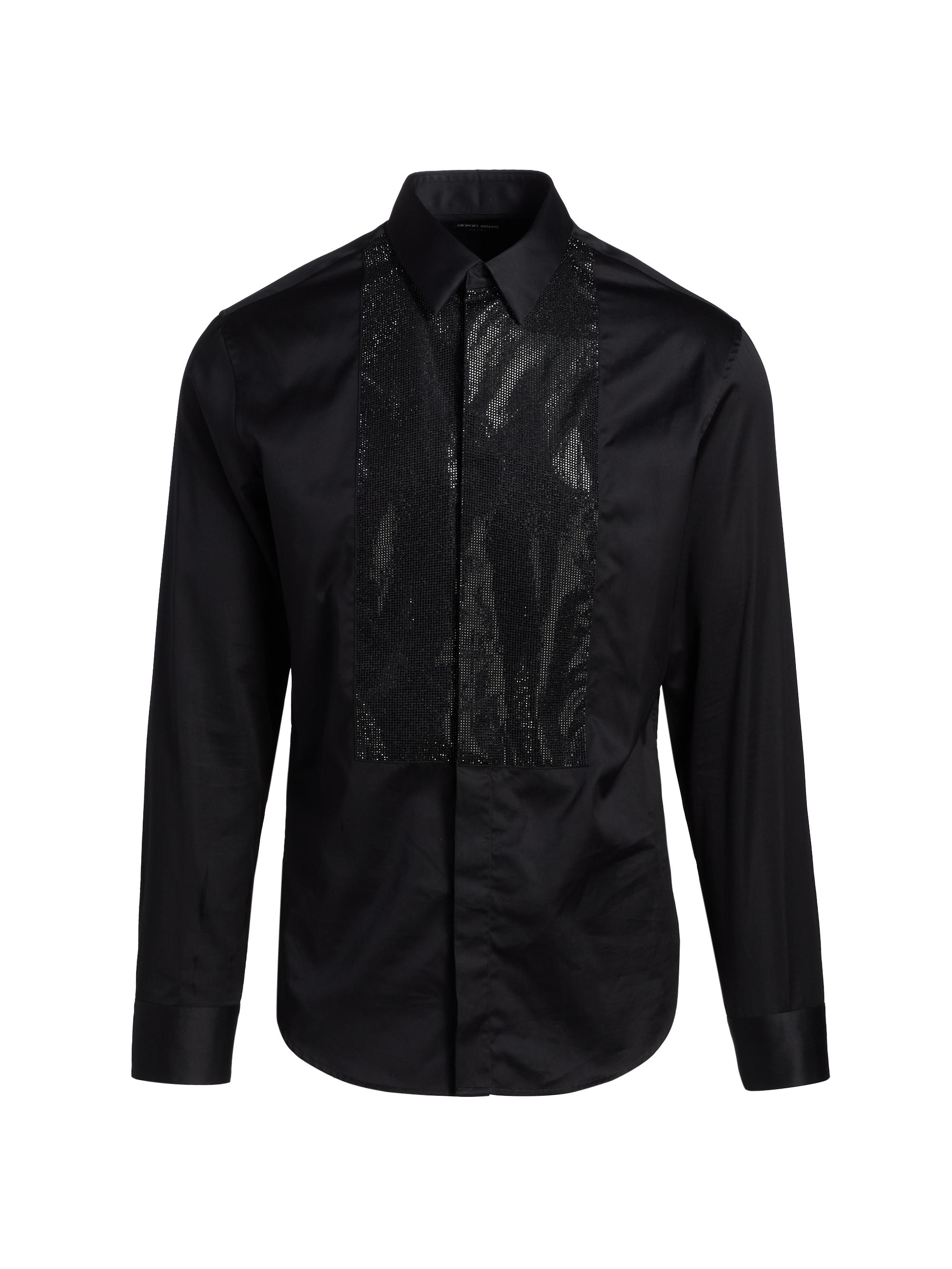 Giorgio Armani Men's Sequined-Bib Cotton Tux Shirt - Black Beauty