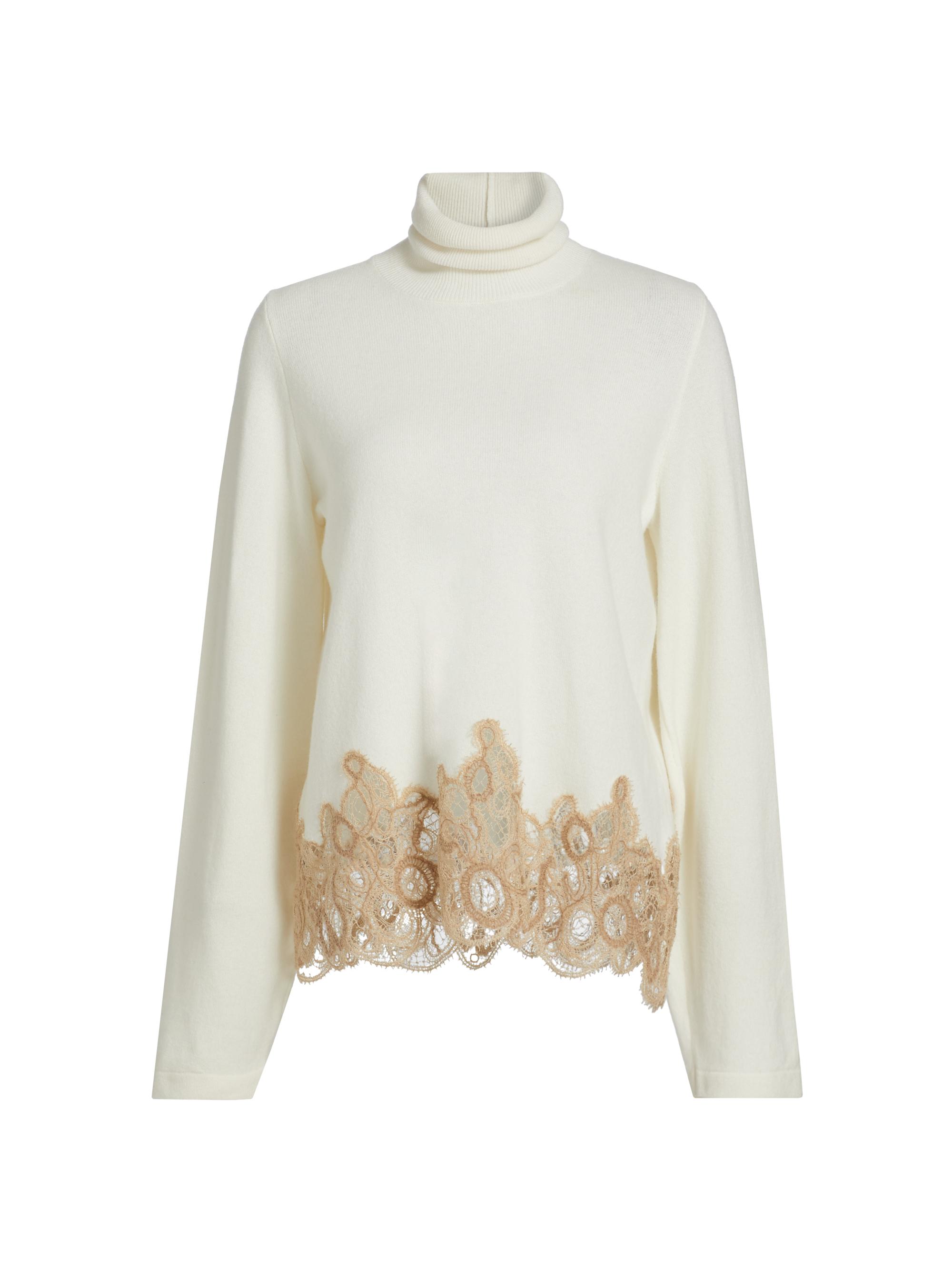 Fabiana Filippi Women's Lace-Trimmed Wool-Blend Turtleneck Sweater - Rafia