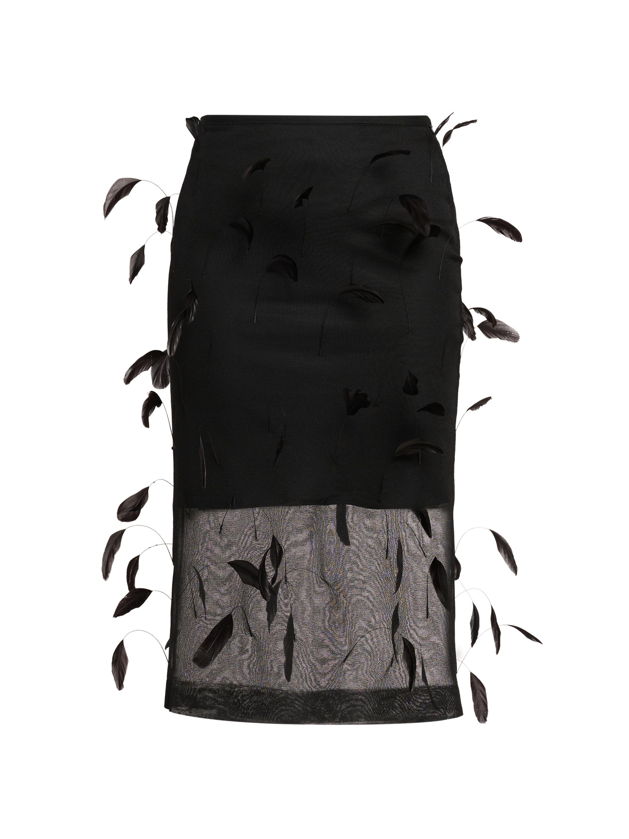 Jil Sander Women's Feather-Embroidered Silk Midi-Skirt - Black