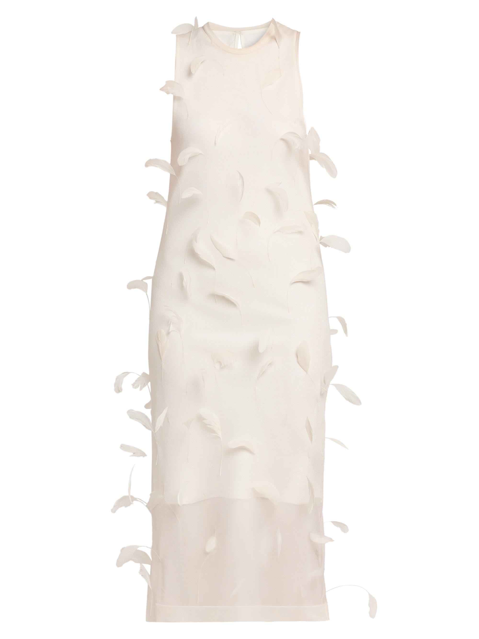 Jil Sander Women's Feather Silk Sleeveless Midi-Dress - Natural