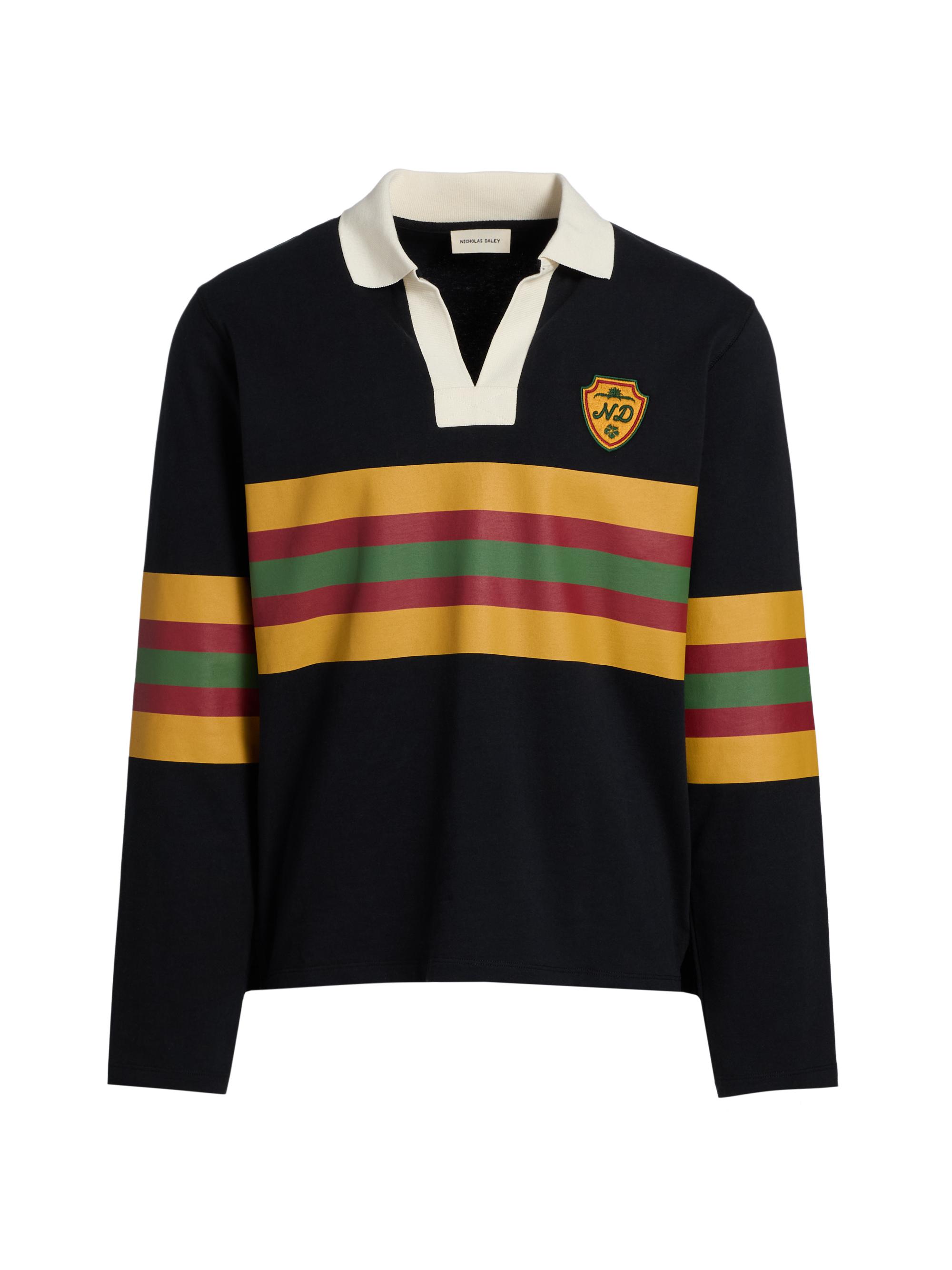 Nicholas Daley Men's Striped Cotton Jersey Rugby Shirt - Black