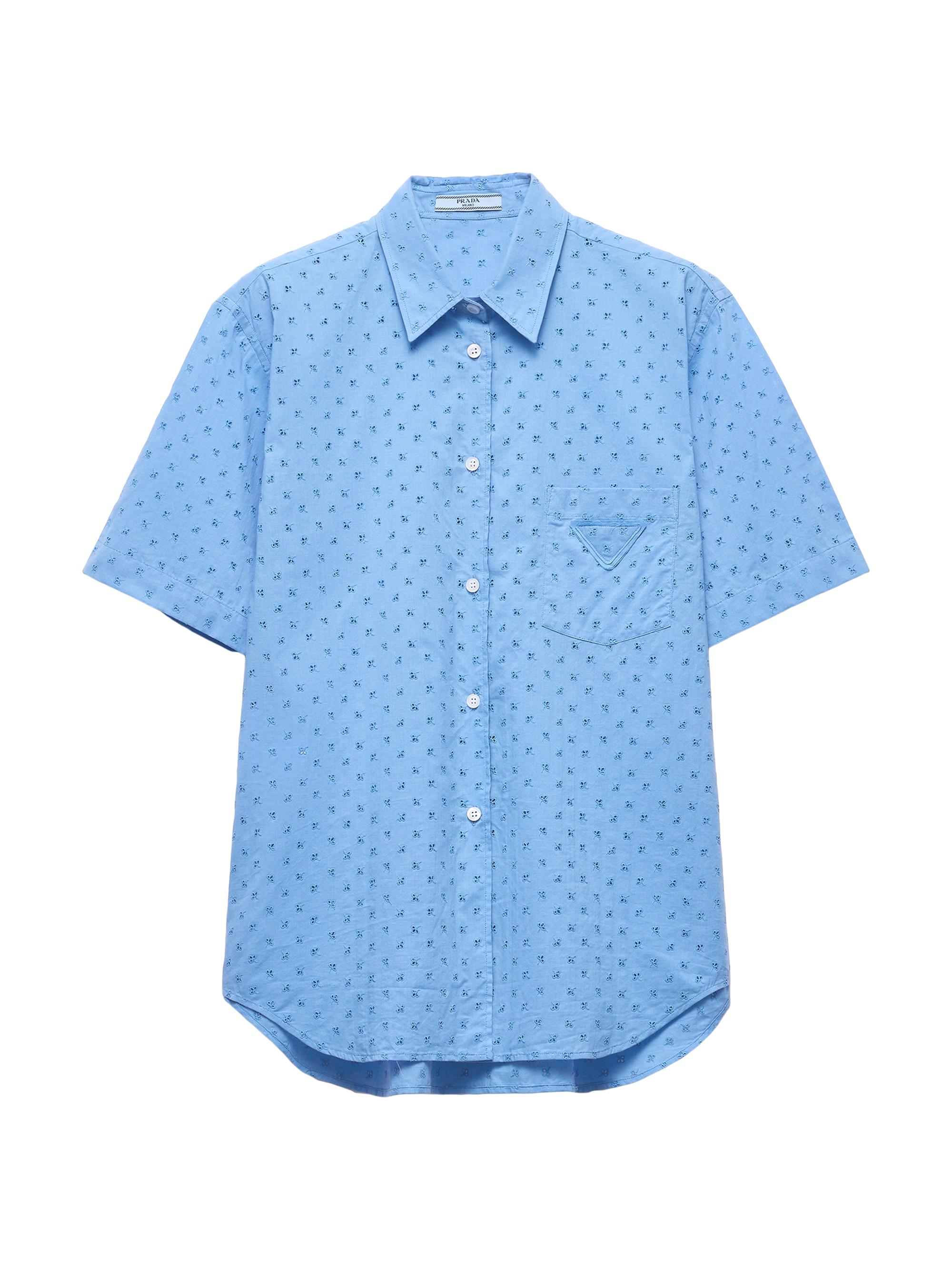 Prada Women's Short-Sleeved Eyelet Lace Shirt - Blue