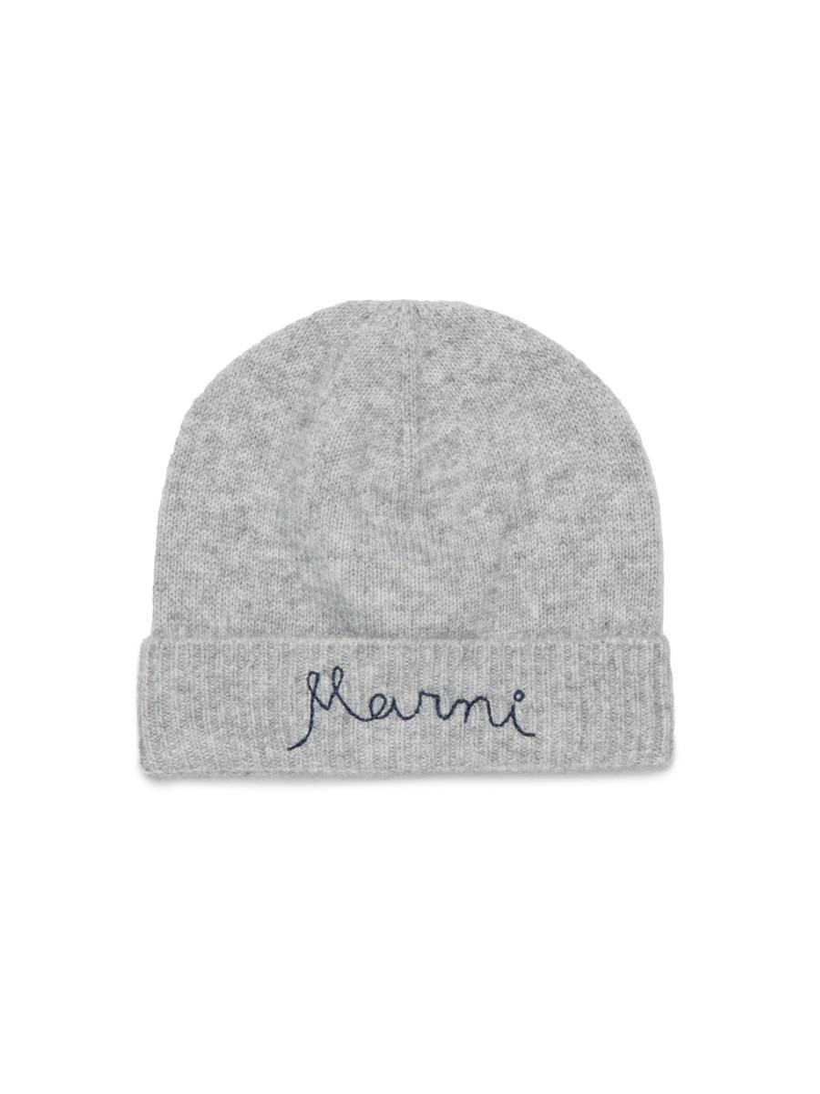 Marni Logo Cashmere-wool Beanie In Gray