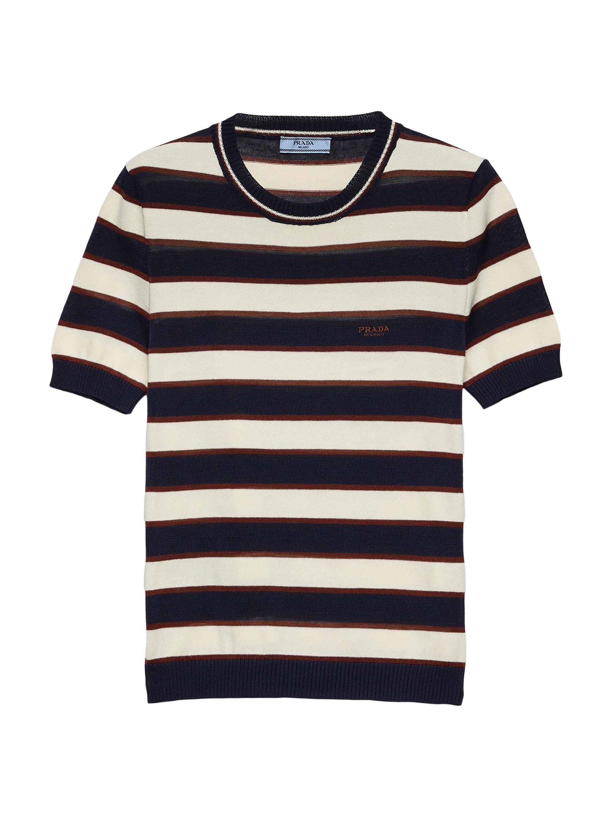 Prada Women's Striped Crew-Neck Cotton Sweater - Navy