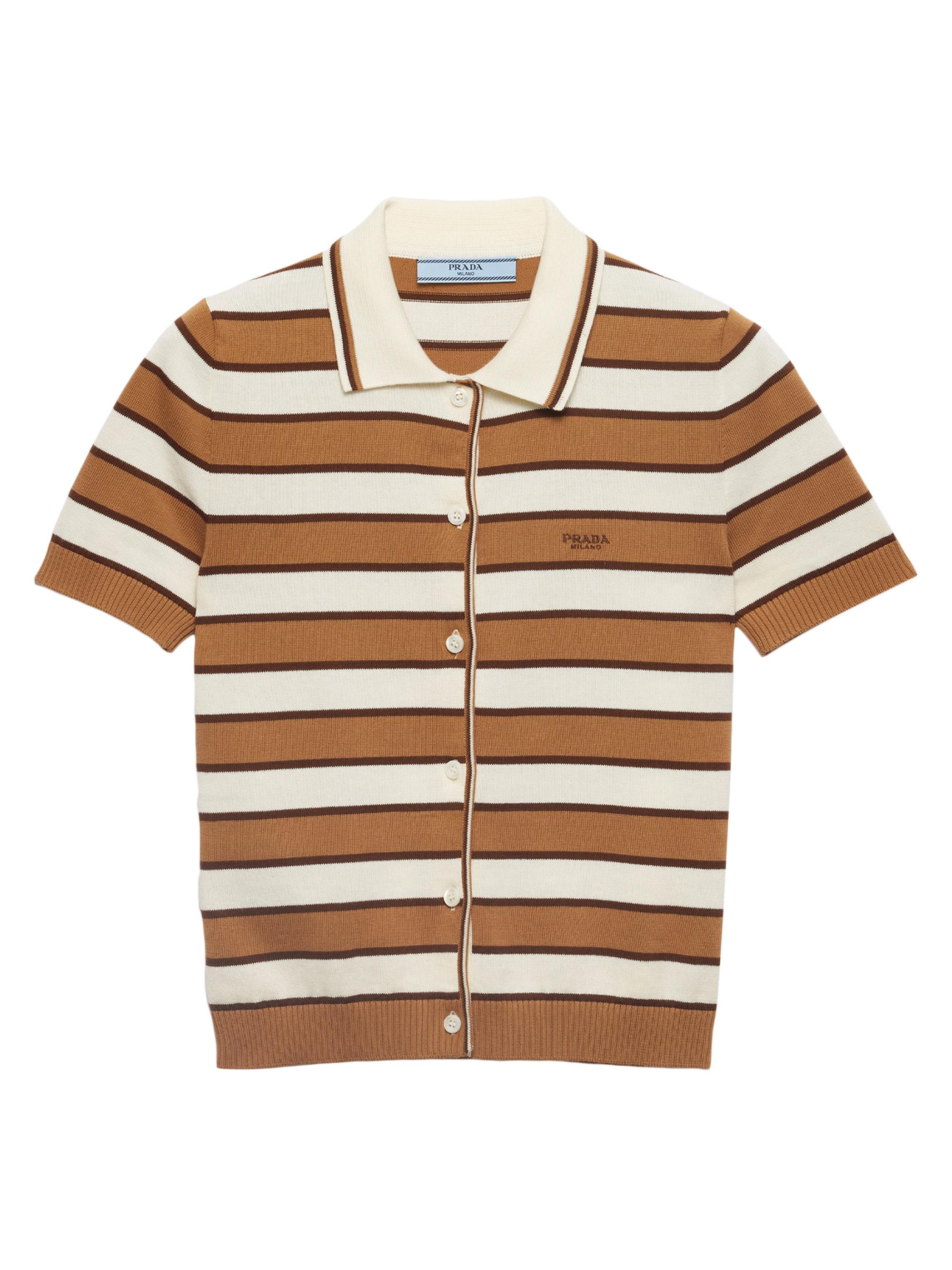 Prada Women's Short-Sleeved Striped Cotton Cardigan - Brown
