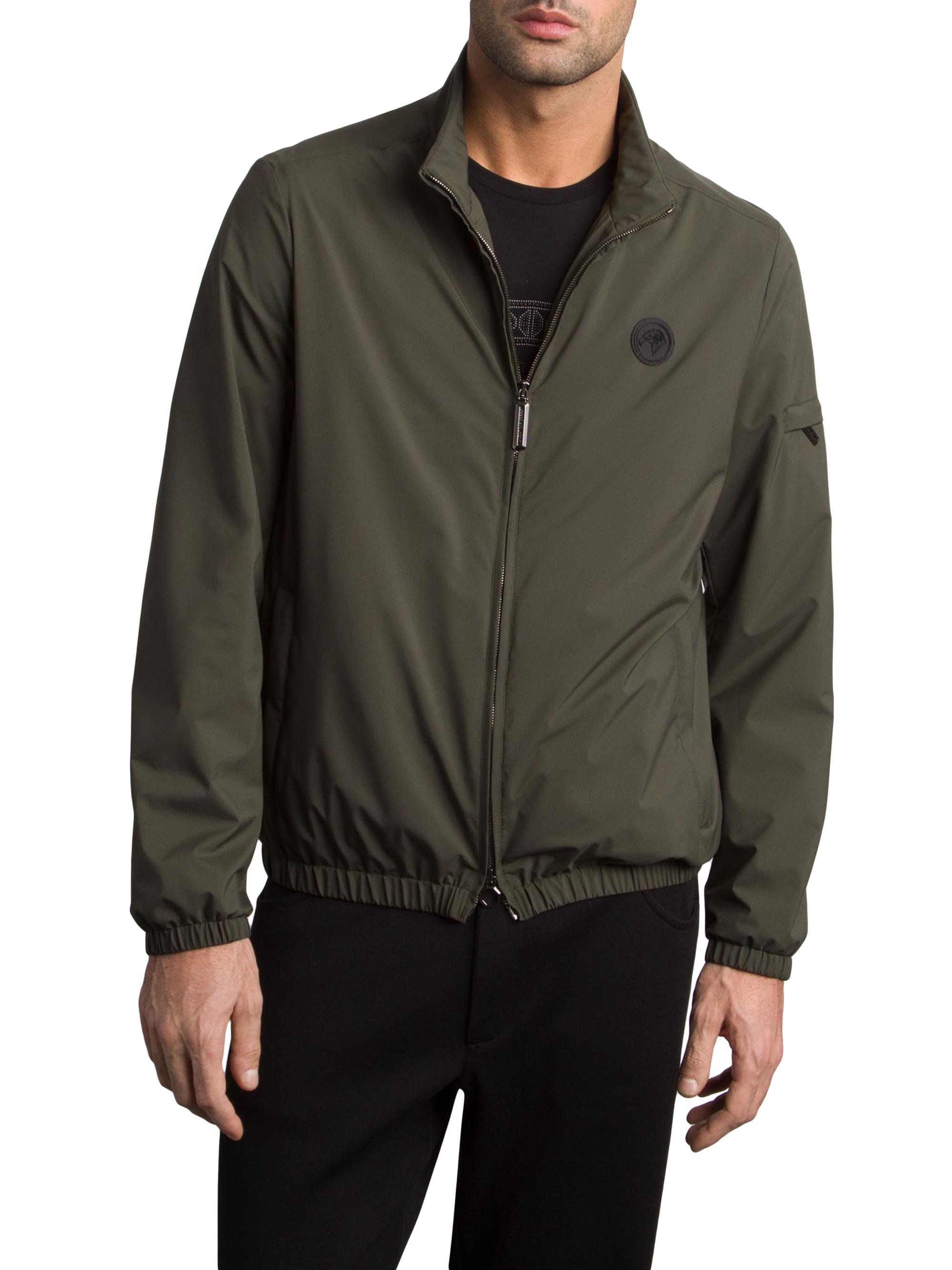 Stefano Ricci Men's Windbreaker Jacket with Zip Closure - Fir Green