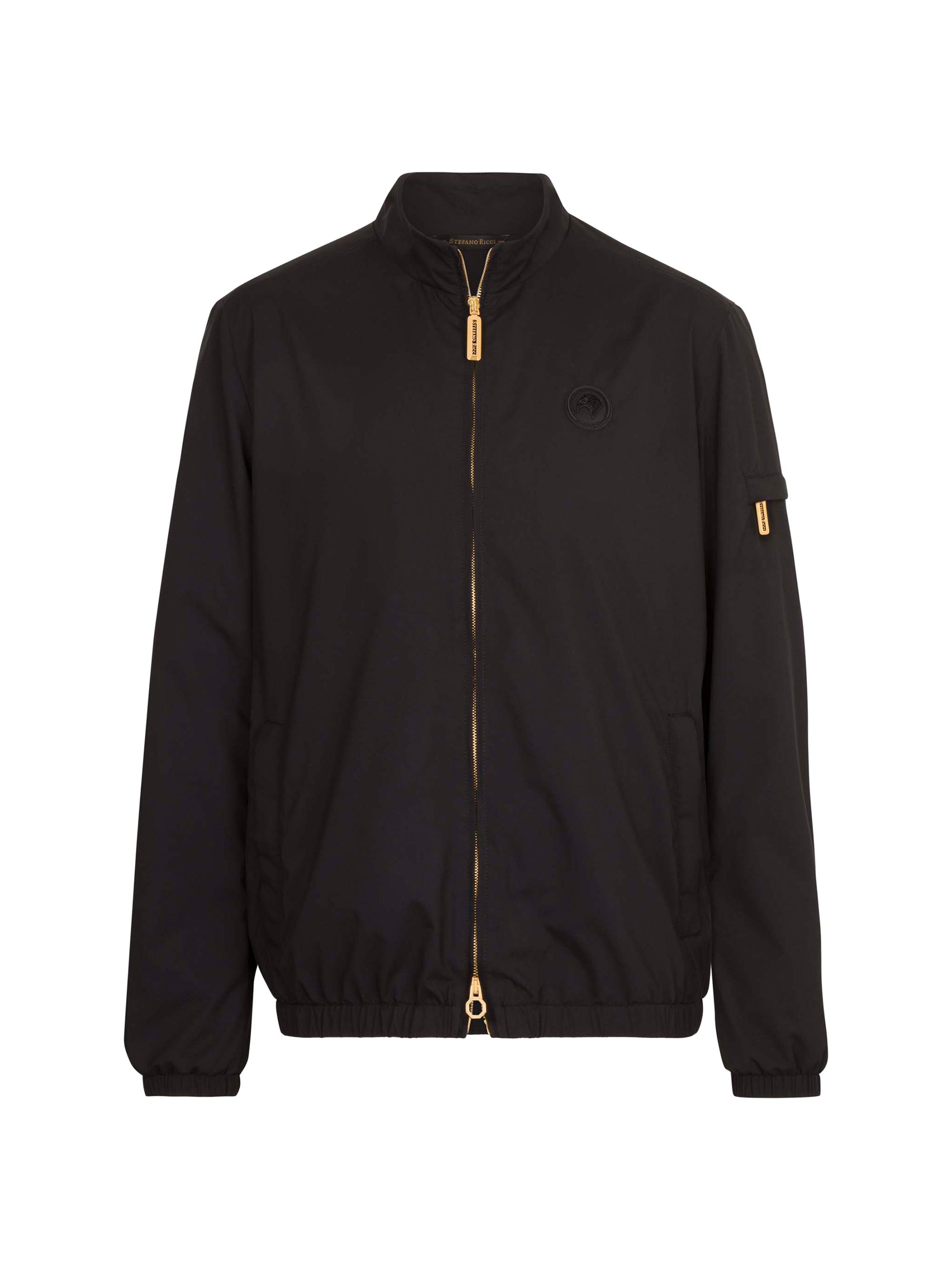 Stefano Ricci Men's Windbreaker Jacket with Zip Closure - Jet Black