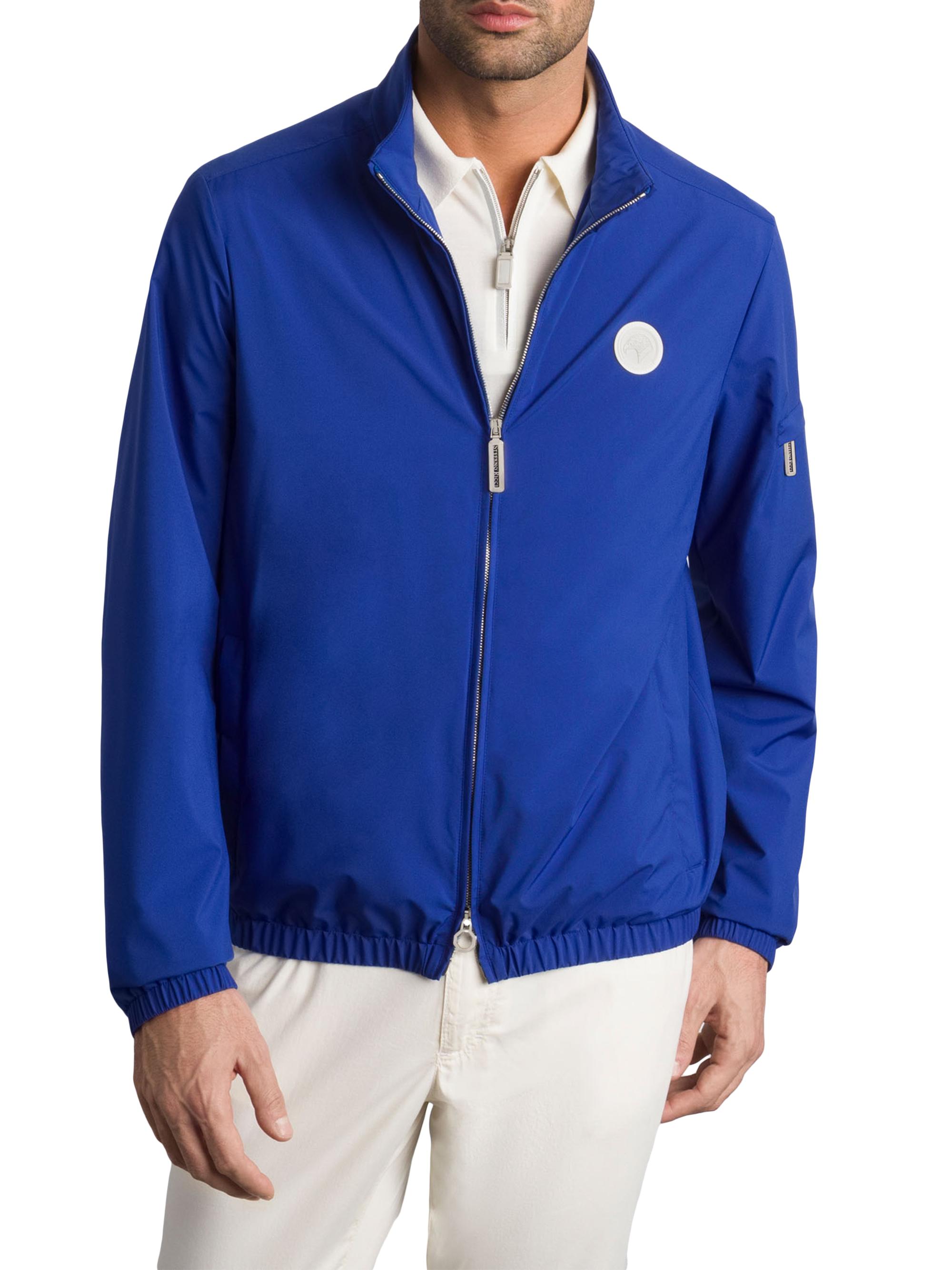 Stefano Ricci Men's Windbreaker Jacket with Zip Closure - Traffic Blue