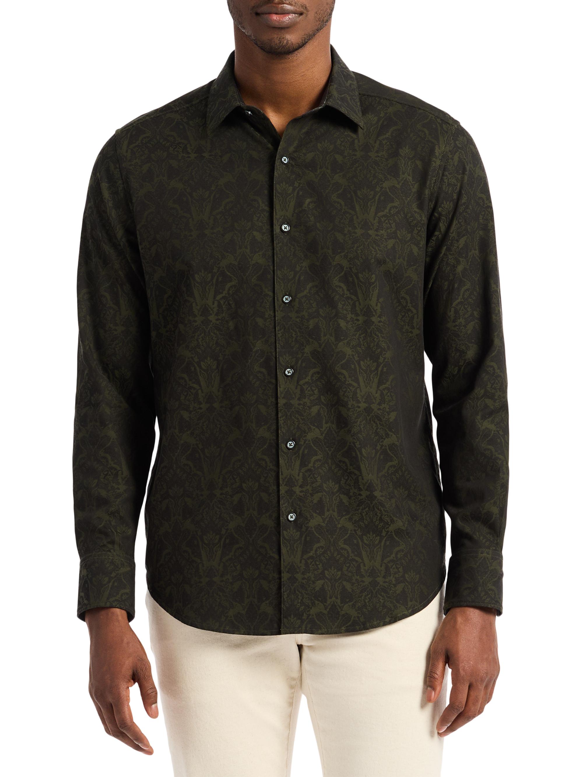 Robert Graham Men's Highland Stretch Cotton Long-Sleeve Shirt - Olive